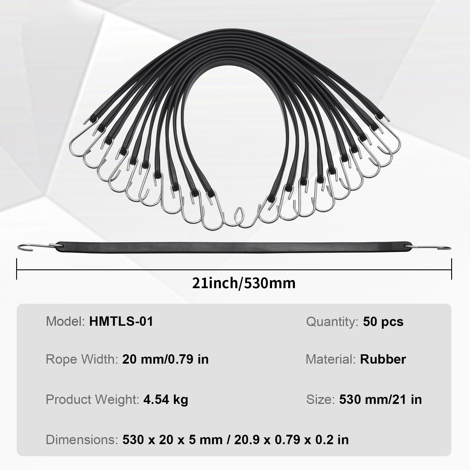 VEVOR 50 Pack 21″ Bungee Straps Set Heavy Duty Rubber Bungee Cord w/S-Hook