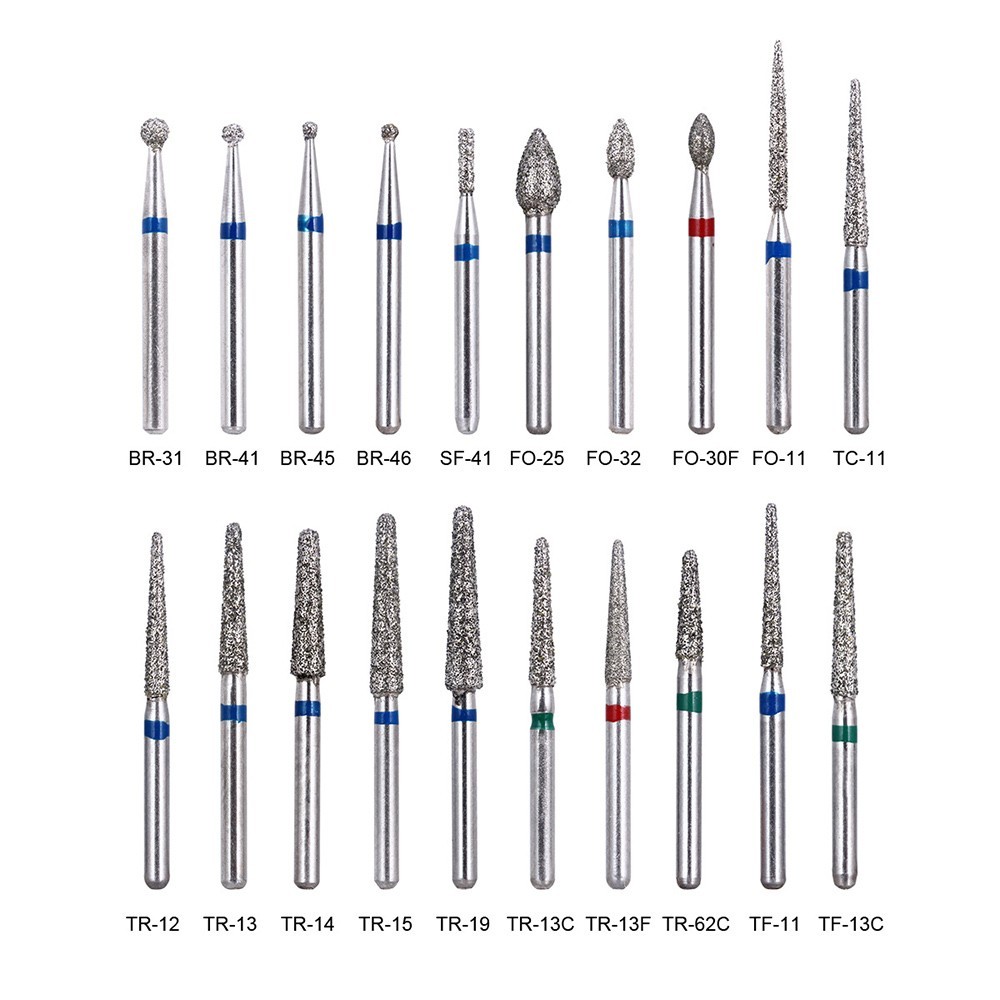100Pzas Dental Fresas Dentales de Diamante FG Mezclado 20 Tamaño