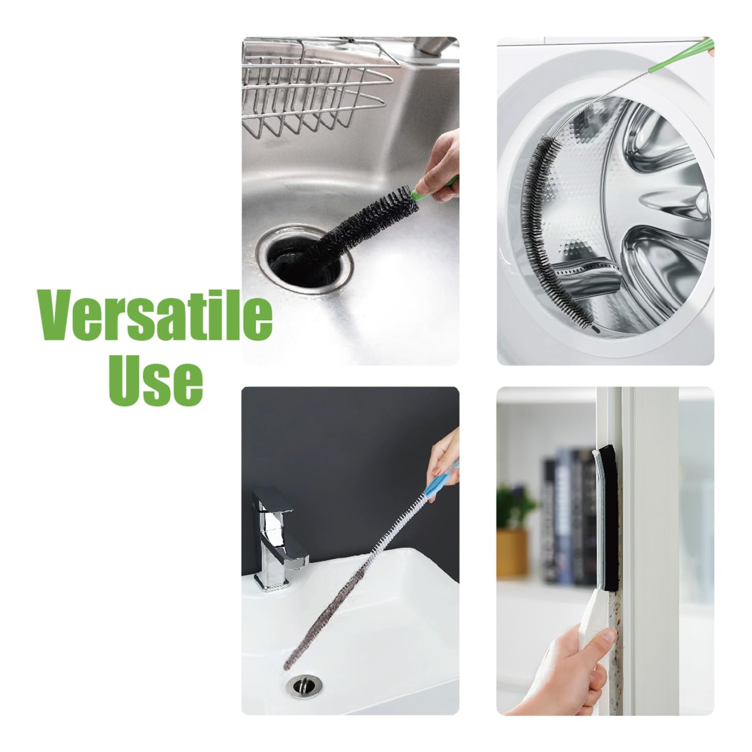 4pcs Flexible Cleaning Brush Set for Dryer Vents, Fridge Coils, HVAC Black