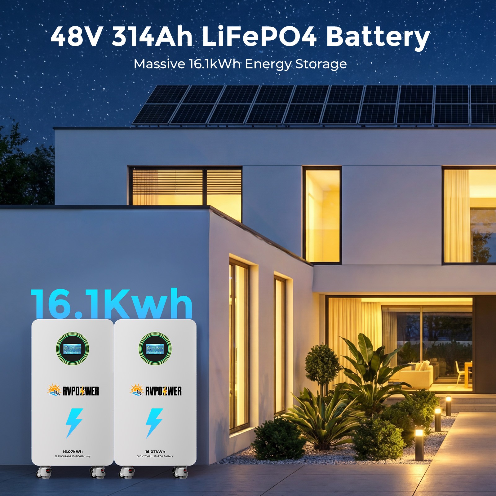 48V 314AH 16.07kWh Lithium Battery LiFePO4 Vertical Standing RV Solar Backup UPS