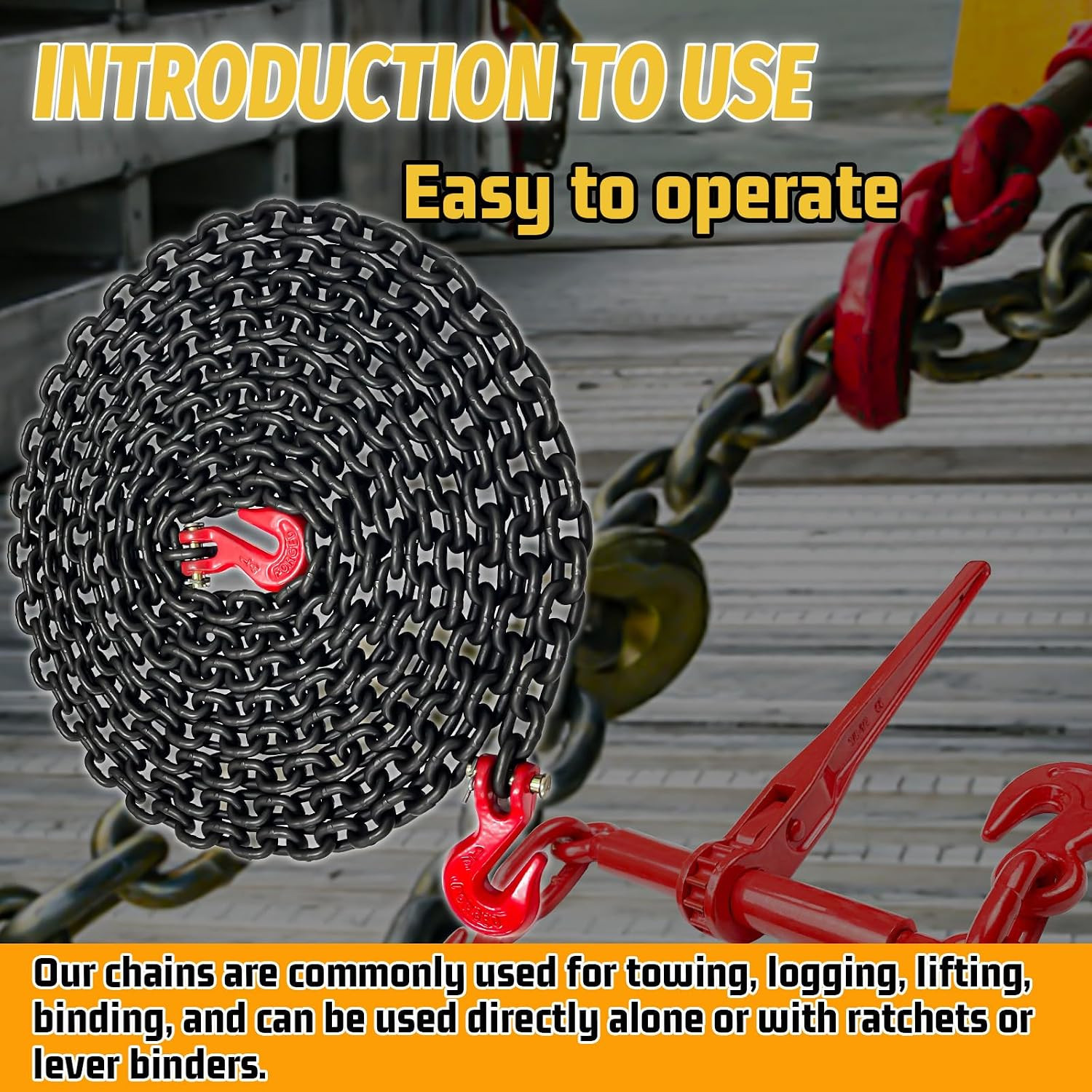 G80 Transport Binder Chain|1/4″×20 FT Heavy Duty Chain Wll 3300 Lbs Break Streng
