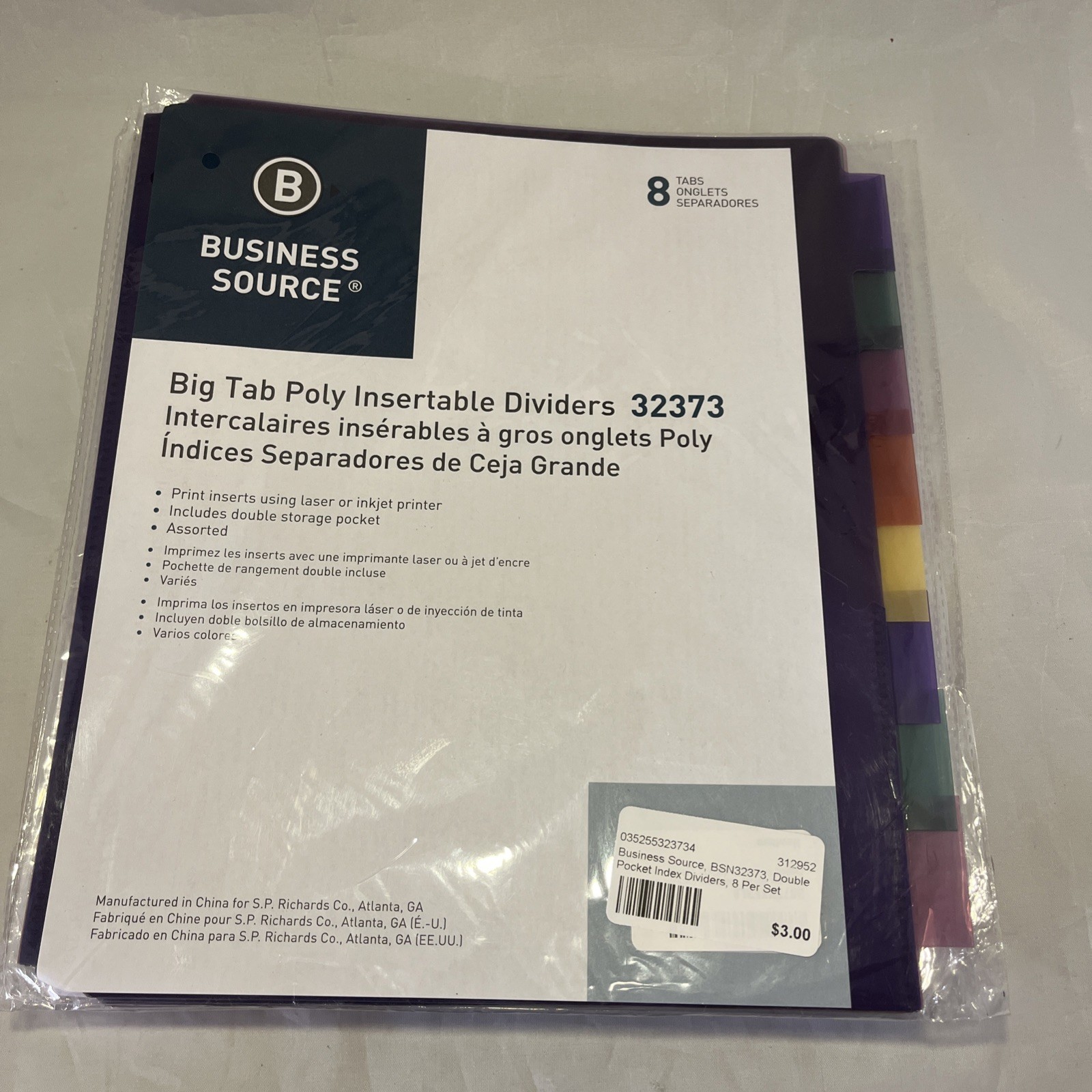 Business Source 32373 Pocket Divider 8 X Tab Print-on – 8.50″ 11″ 6 Packs New