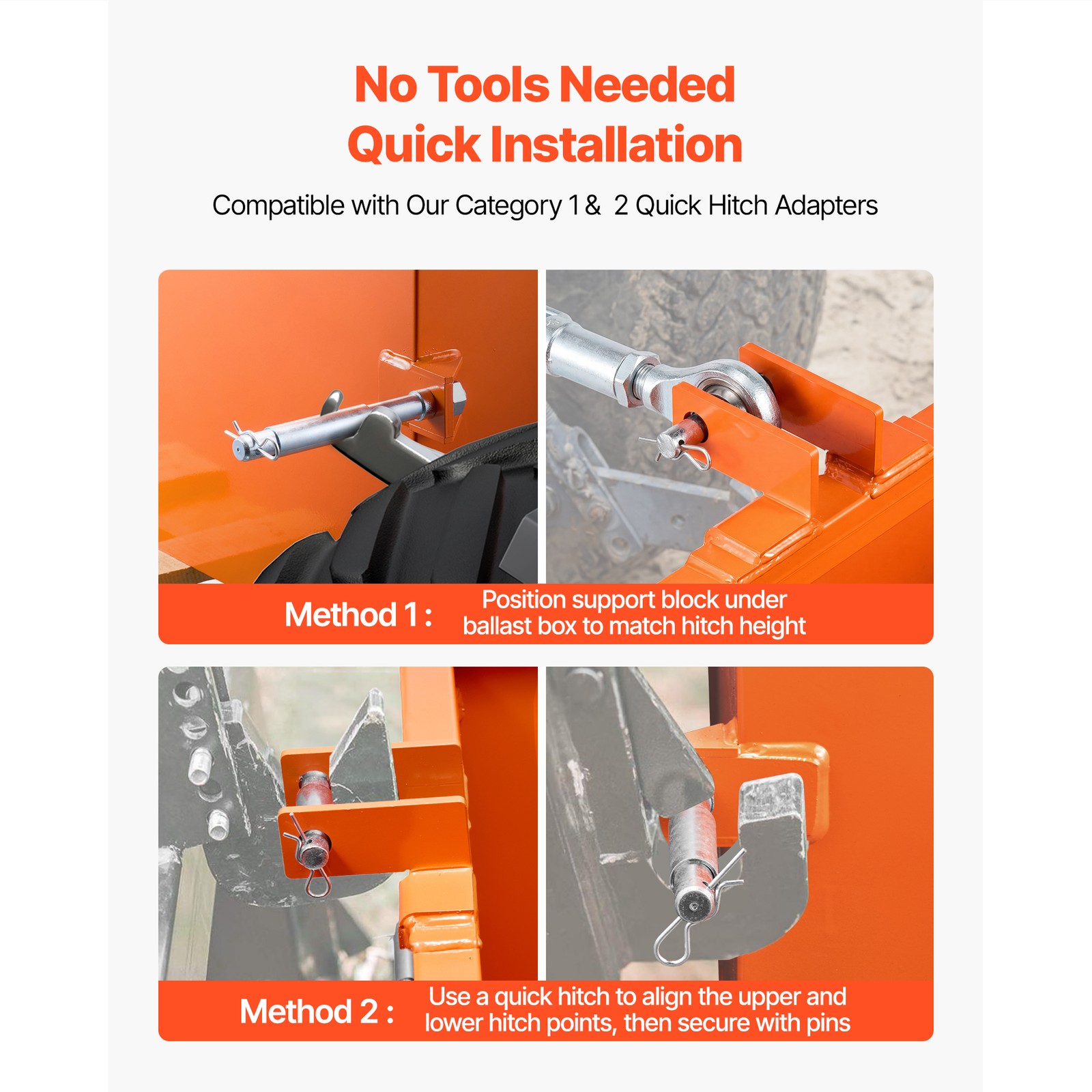 Ballast Box 3 Point Category 1 Tractor Quick Tach Hitch Counterweight Orange