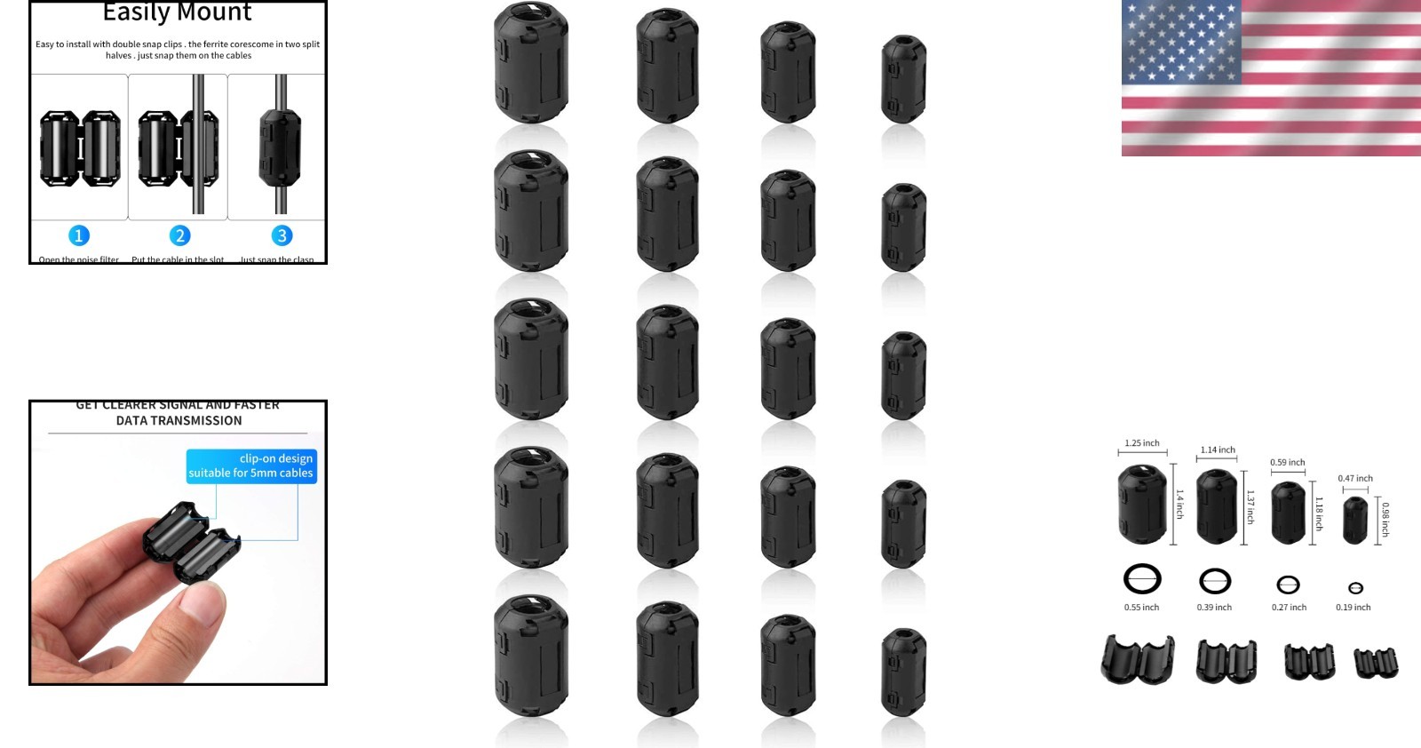 20-Pack Ferrite Ring Core EMI Noise Suppressors – Versatile Signal Shielding