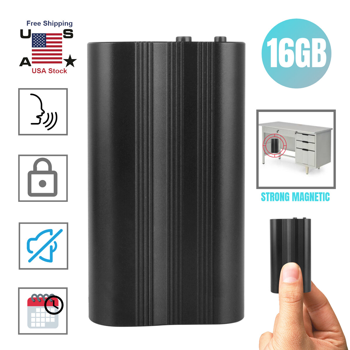500 Hr 16GB Spy Digital Voice Activated Recorder Mini Audio Magnetic MP3 Player#