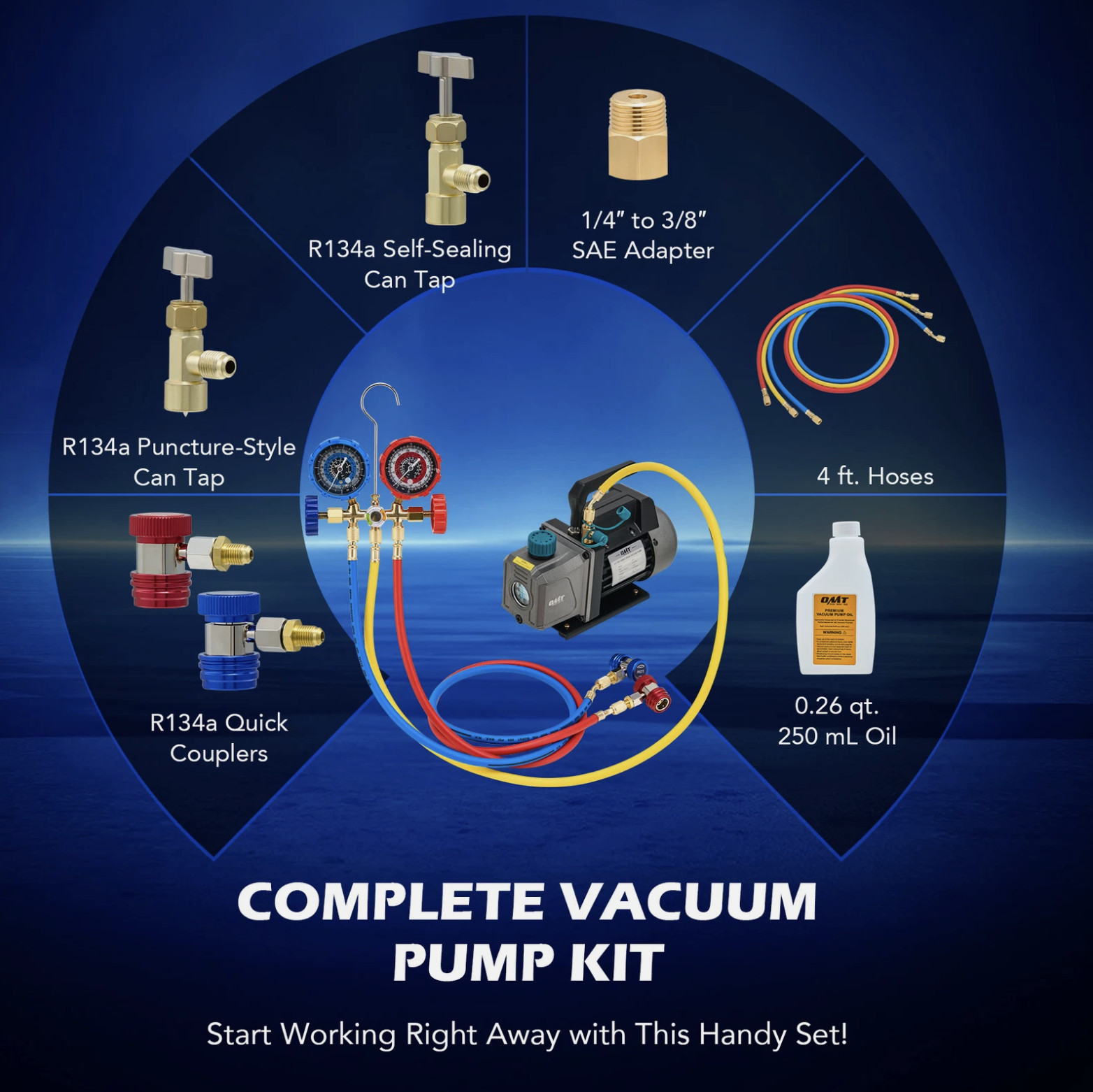 OMT Combo 3.5CFM 1/4 HP Air Vacuum Pump HVAC Refrigeration AC Manifold Gauge Set