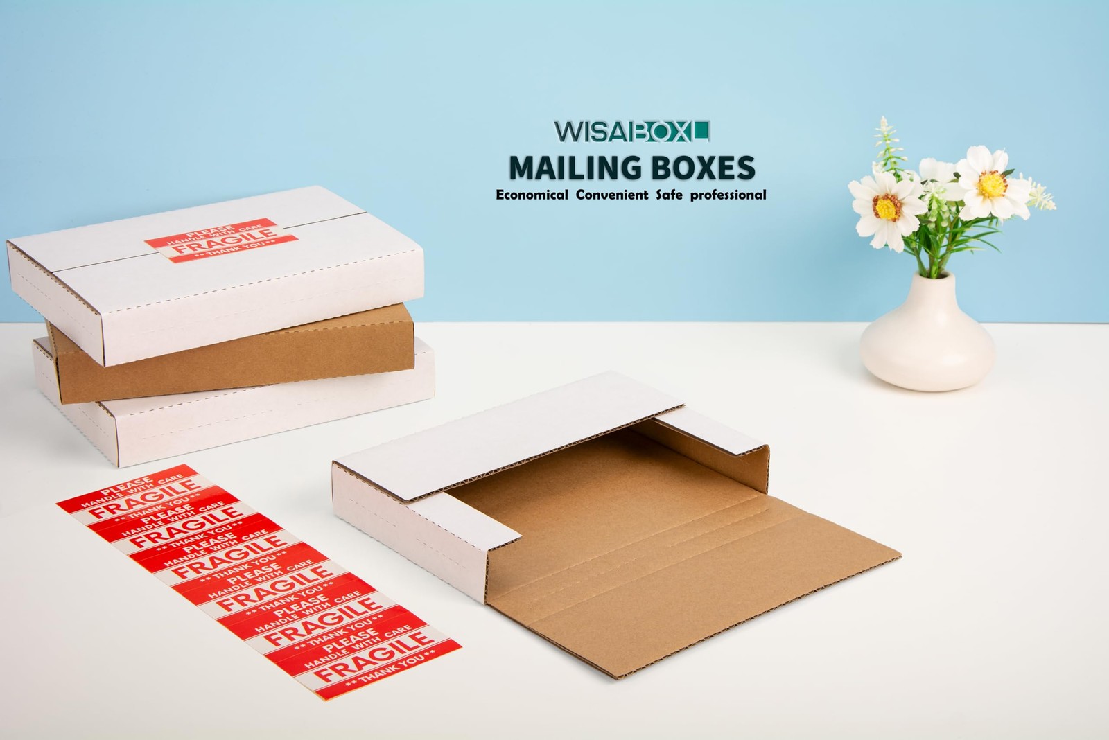 Wisaiboxl 9x6x1.3 inch Shipping Boxes, Easy-Fold Inches, White