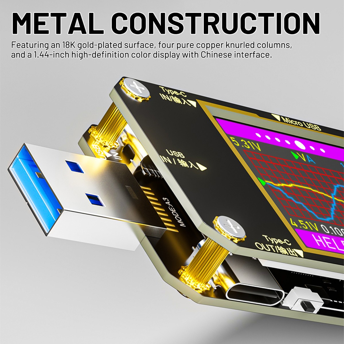 USB Type-C Meter Tester Digital Multimeter Current Voltage Power Detector +Cable