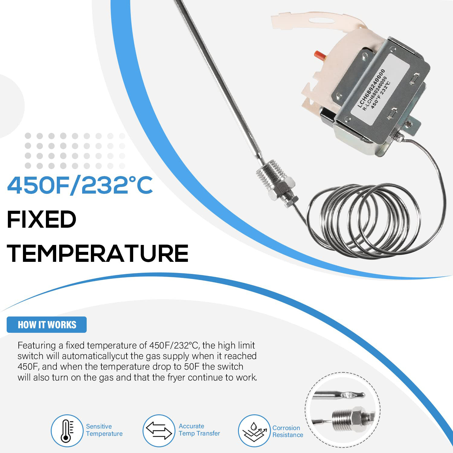 PP10084 High Limit Switch for Pitco All Gas Fryers Safety Thermostat Equipment