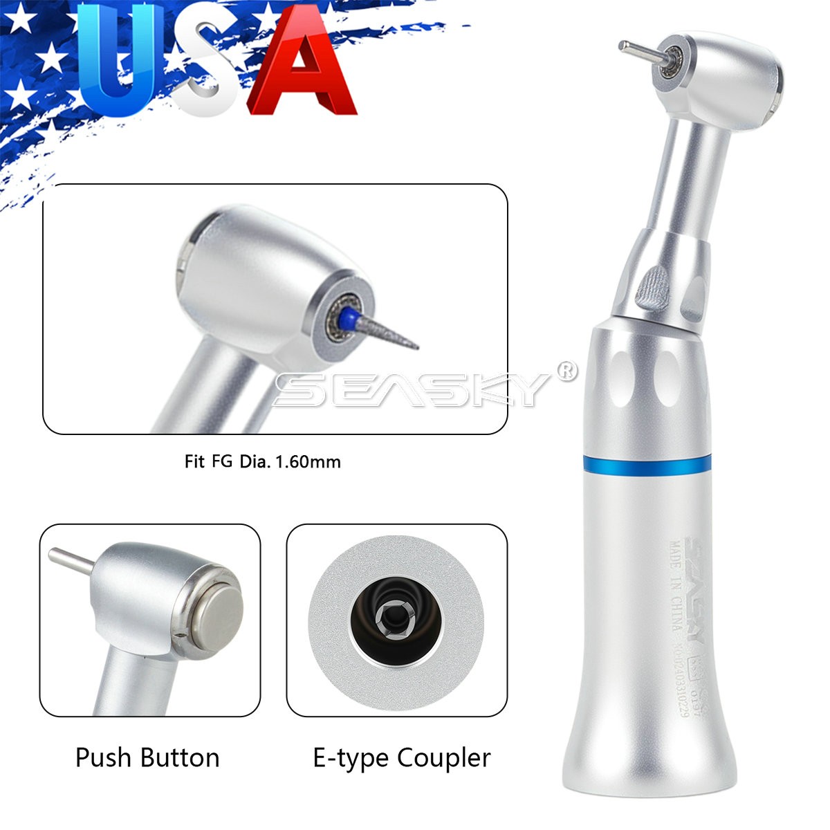 SEASKY Dental Low Speed Contra Angle Handpiece Push Button Fit FG 1.6mm Bur PAG