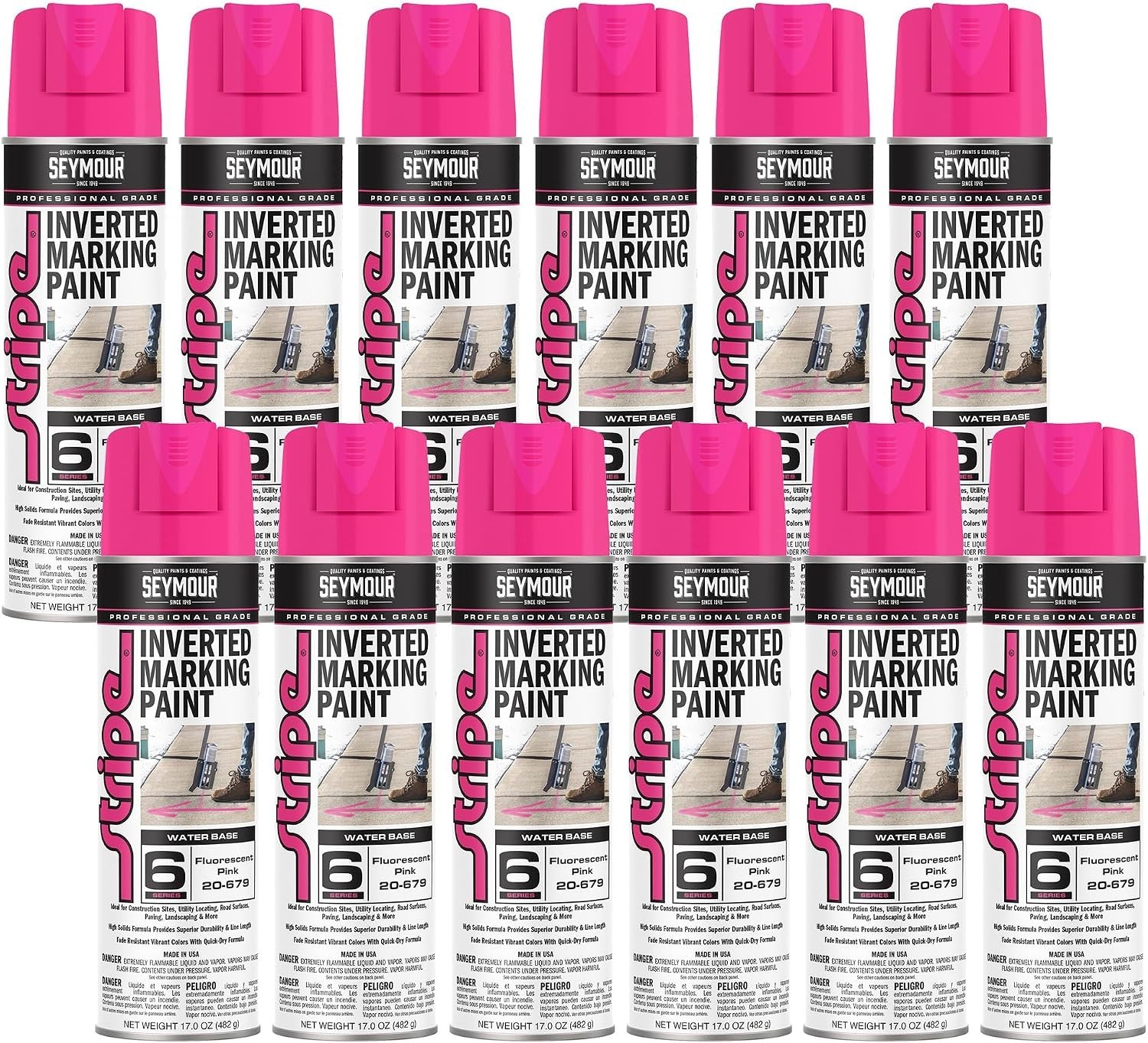 12PK Seymour 20-659 Hot Pink Fluorescent Marking Paint 17oz