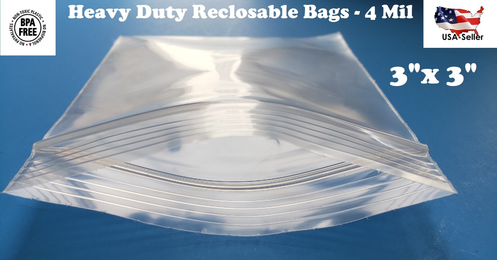 3″x 3″ Clear 4 Mil Plastic Zip Seal Bag Reclosable Lock Top 4Mil Small Baggie
