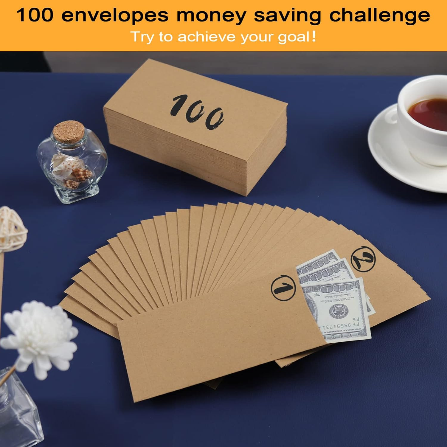 100 Pack Cash Envelopes Self Adhesive 6.7X3.5 Inch, Fit for Envelope Money Savin