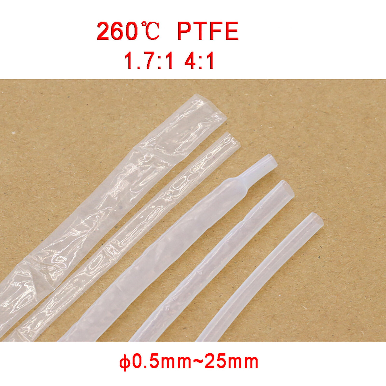 Heat Shrink Tube PTFE 4:1 or 1.7:1 Sleeving Tubing Oil Resistant HIGH TEMP 300℃