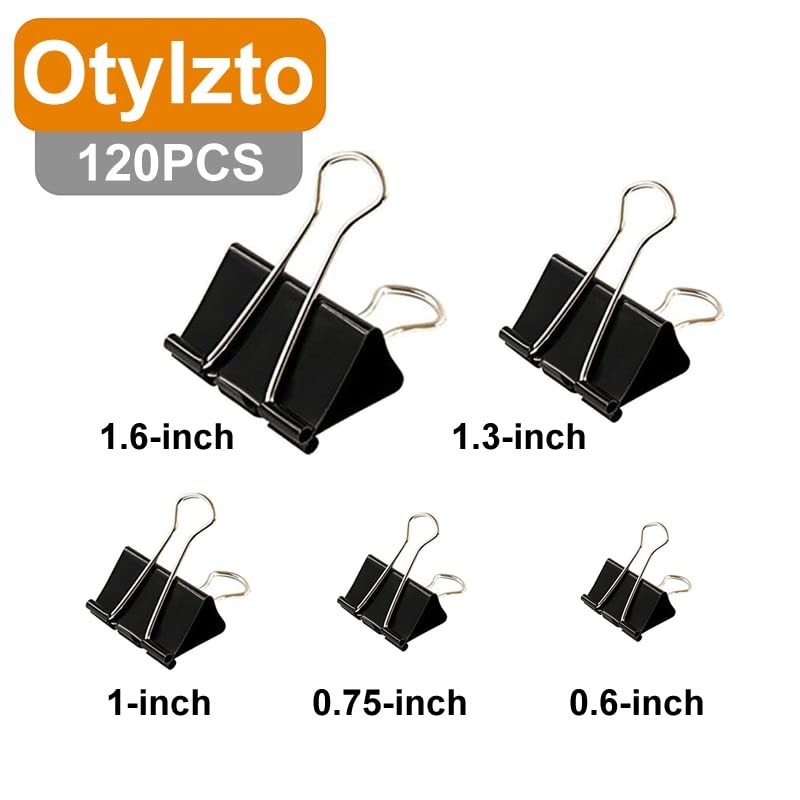 120Pcs Binder Clips Assorted Size, Office Clips with Clear Storage Container,