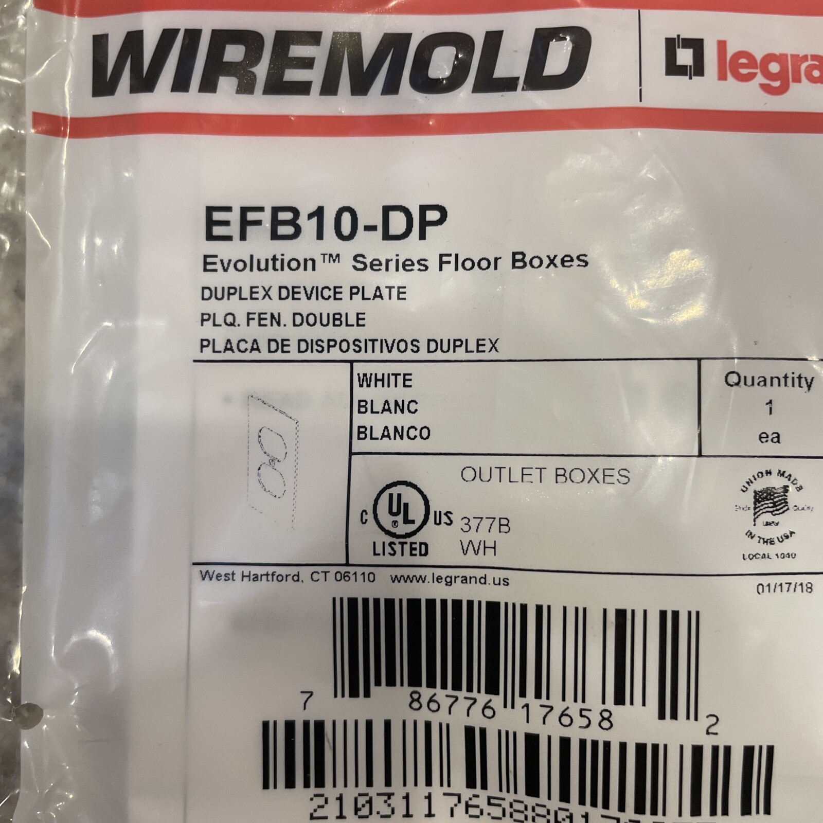 WIREMOLD EFB10-DP 2.3X4.652 DEVICE PLATE WHITE