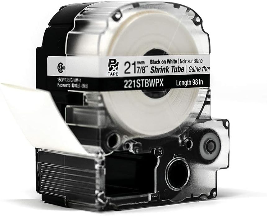 Epson LABELWORKS 221STBWPX Black on White Shrink Tube 7/8″ (21mm) Tape-221STBWPX