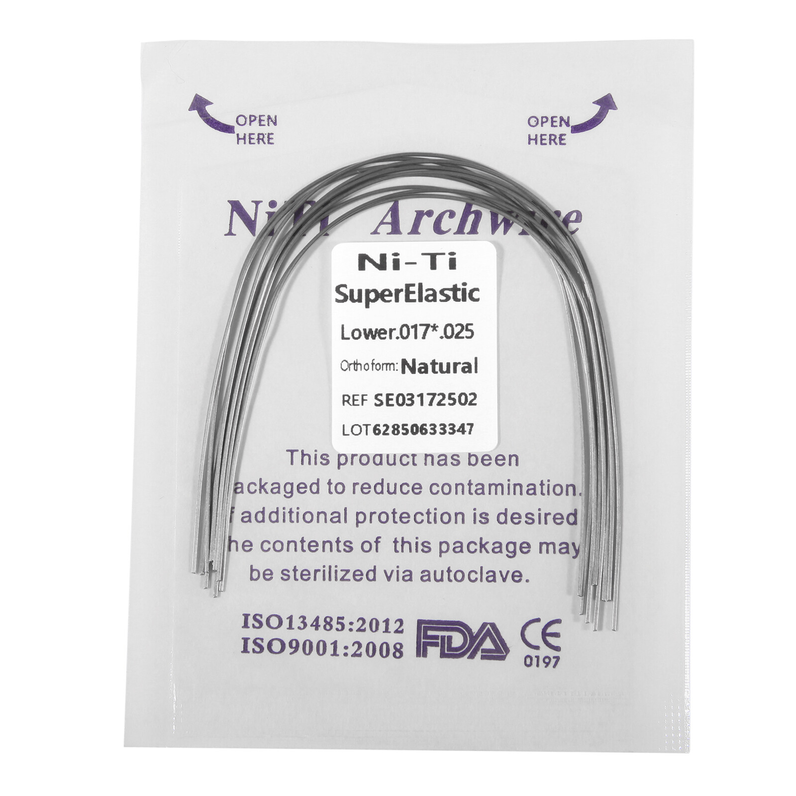 Dental Ortho Niti Natural Form Elastic Rectangular Arch Wires 17*25 Upper Lower