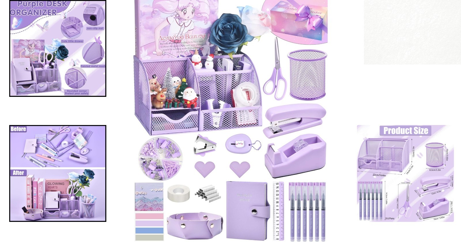 Stylish Purple Desk Organizers with 26 Essential Office Supplies – Gift Ready