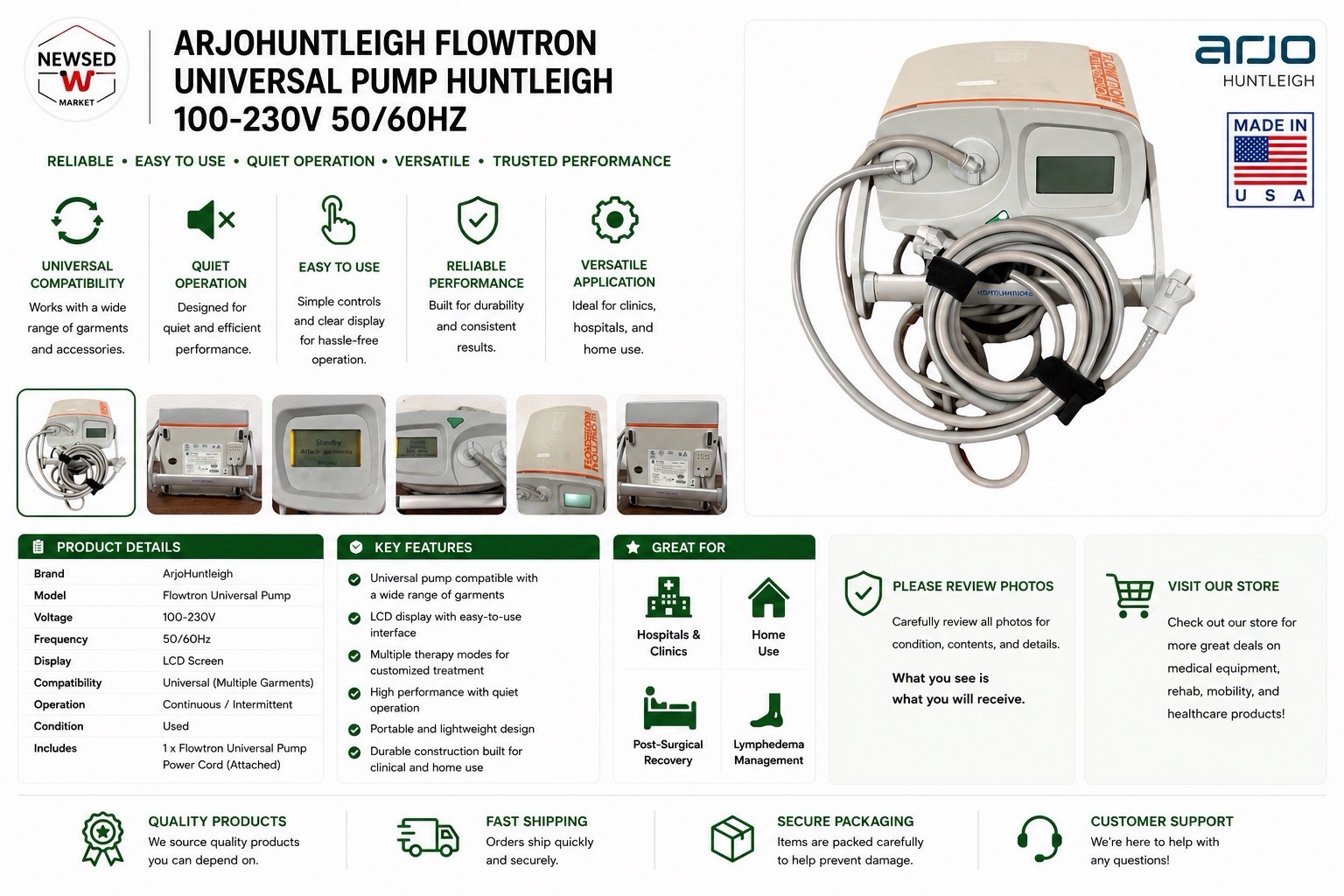 ARJOHUNTLEIGH FLOWTRON UNIVERSAL PUMP HUNTLEIGH 100-230V 50/60HZ