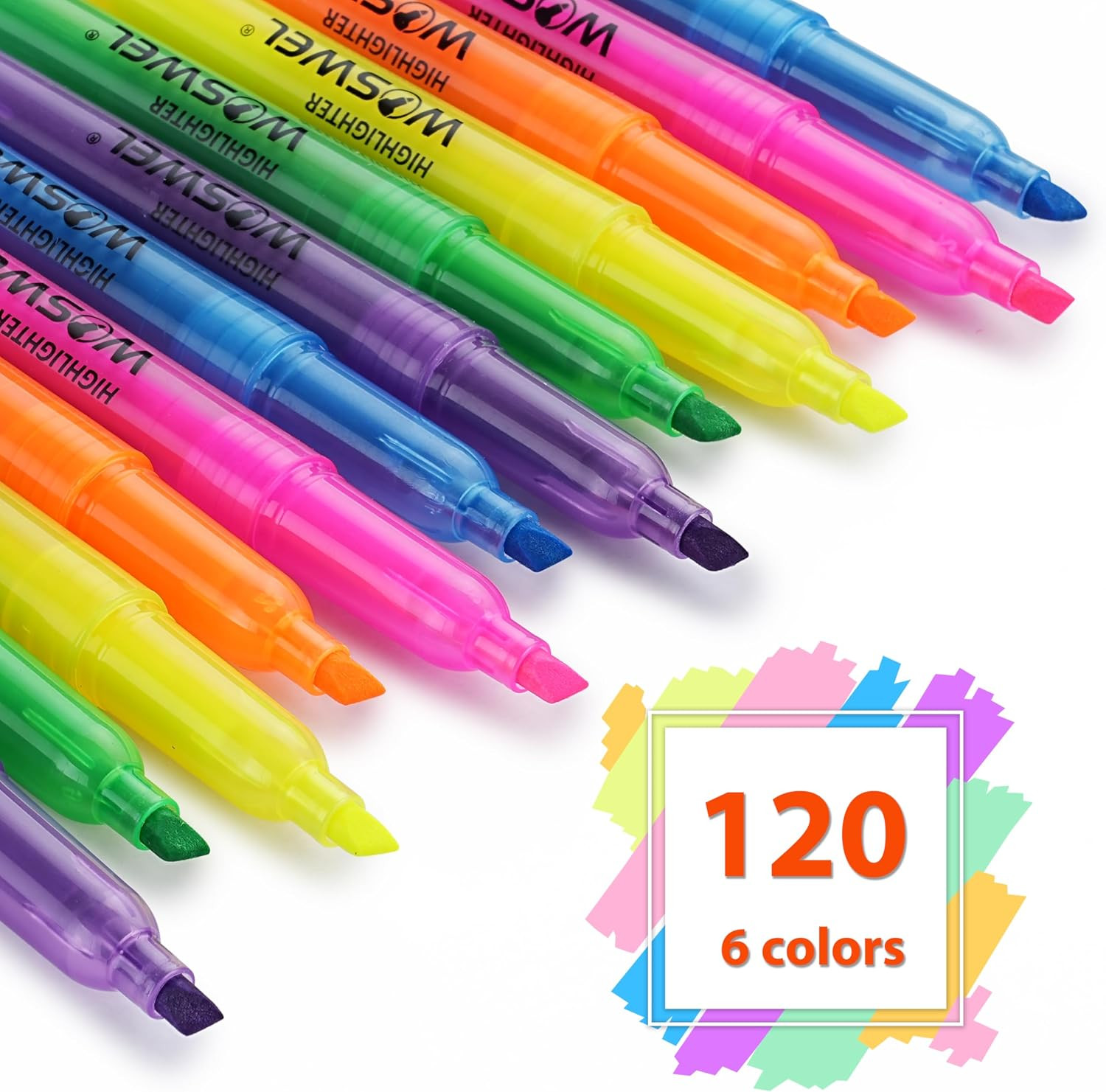 Highlighters Bulk, 120 Pack 6 Assorted Colors No Bleed Chisel Tip Highlighter Ma