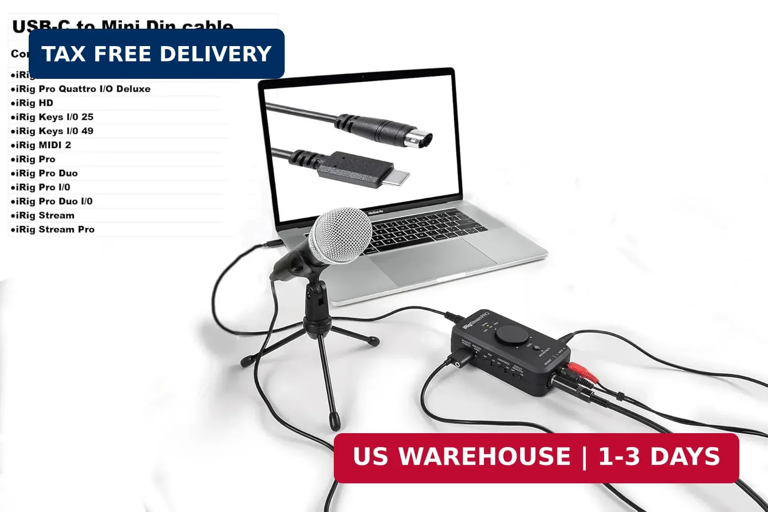 USB-C to Mini-Din 7 Pin Male Cable for IK Multimedia iRig Series, Compatible wit