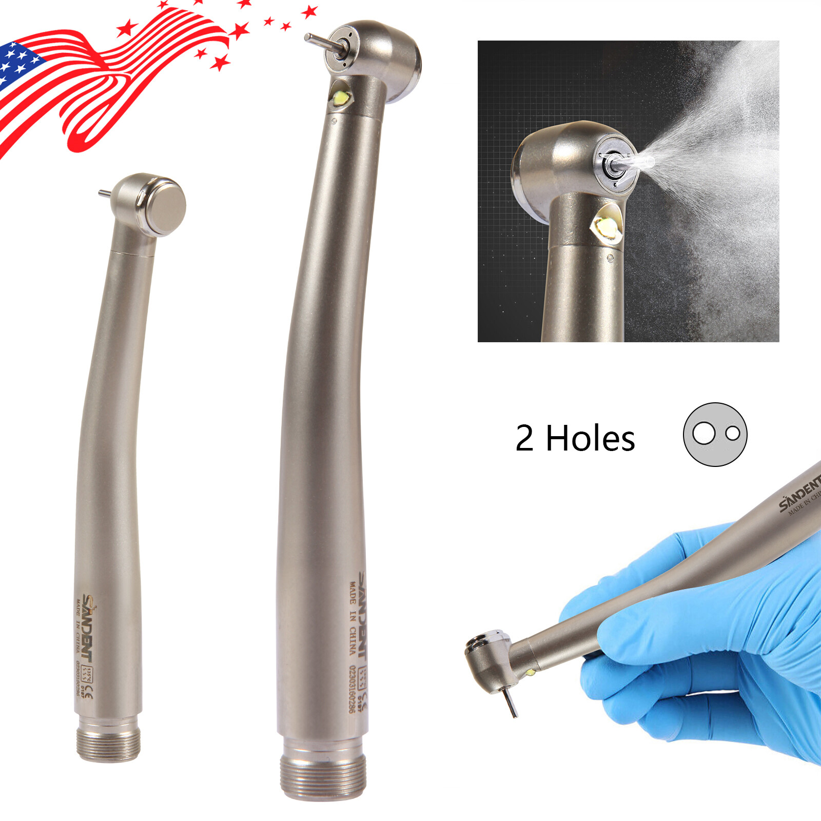 Pieza de mano LED turbina alta velocidad fibra óptica dental estilo NSK 2 Holes