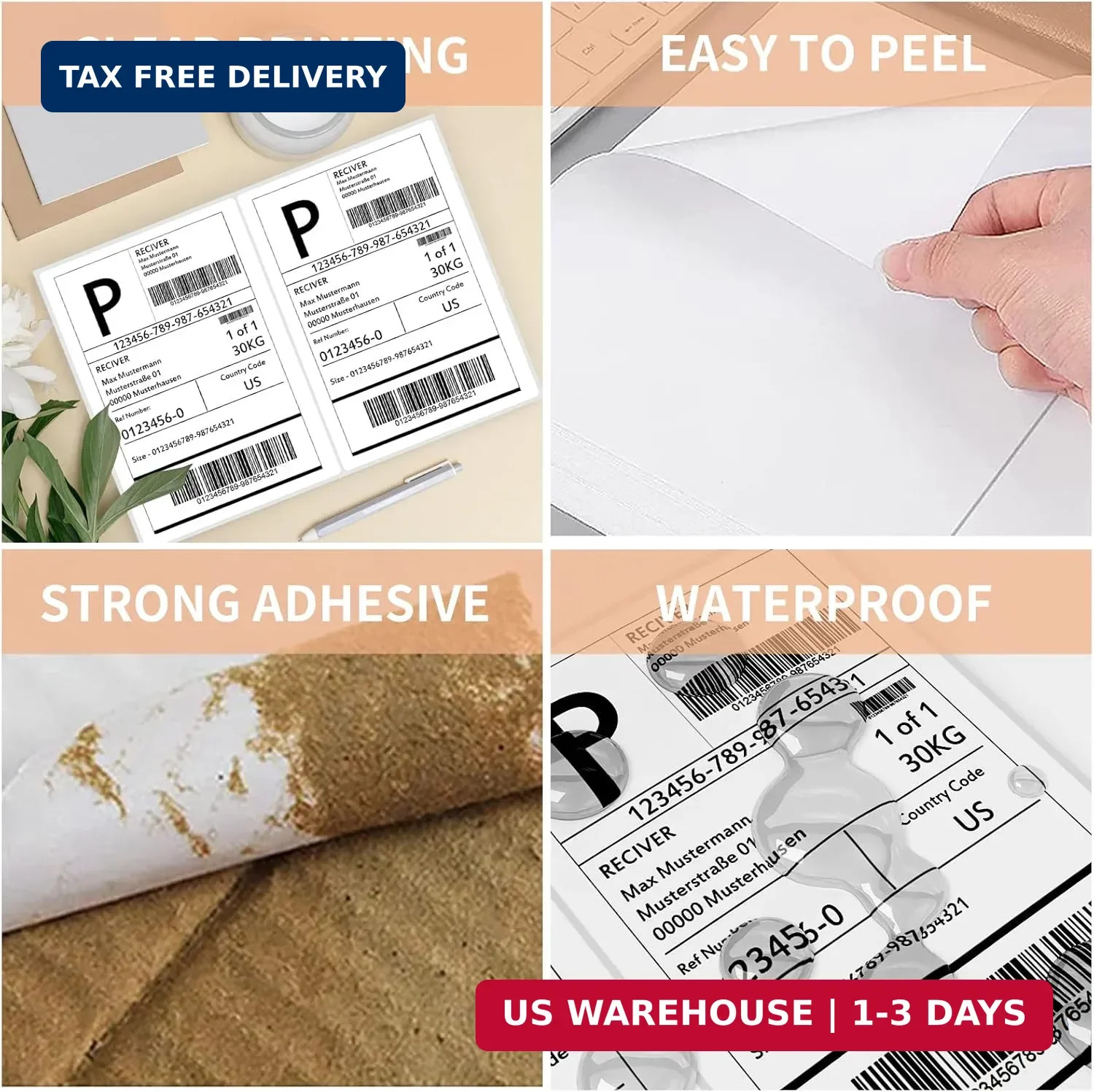 Shipping Labels with Rounded Corner, 8.27 x 5.32 Inches Half Sheet Self Adhesive