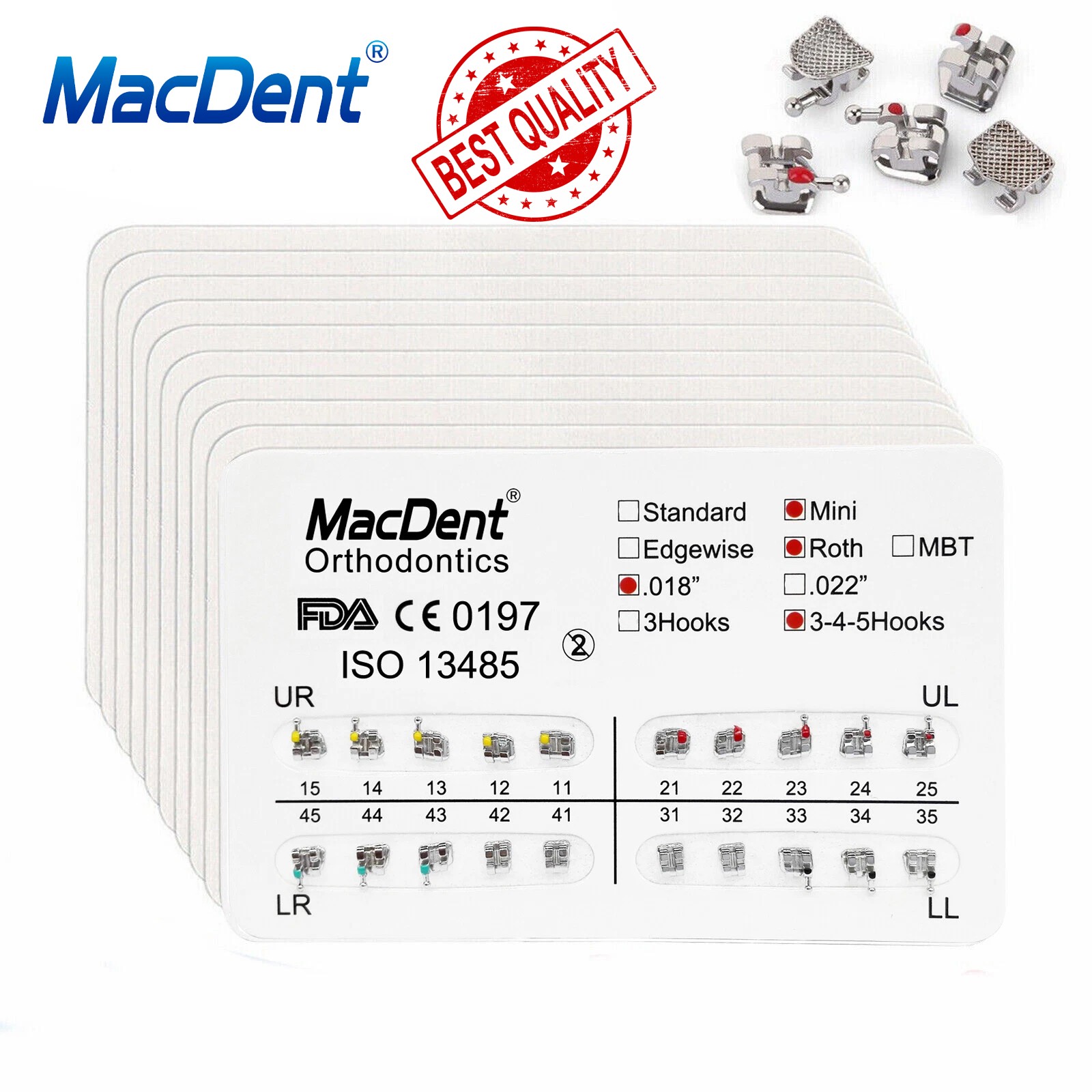 MacDent Dental Ortho Metal Brackets Mini/Standard Roth/MBT 018/022 Hooks 3/3-4-5