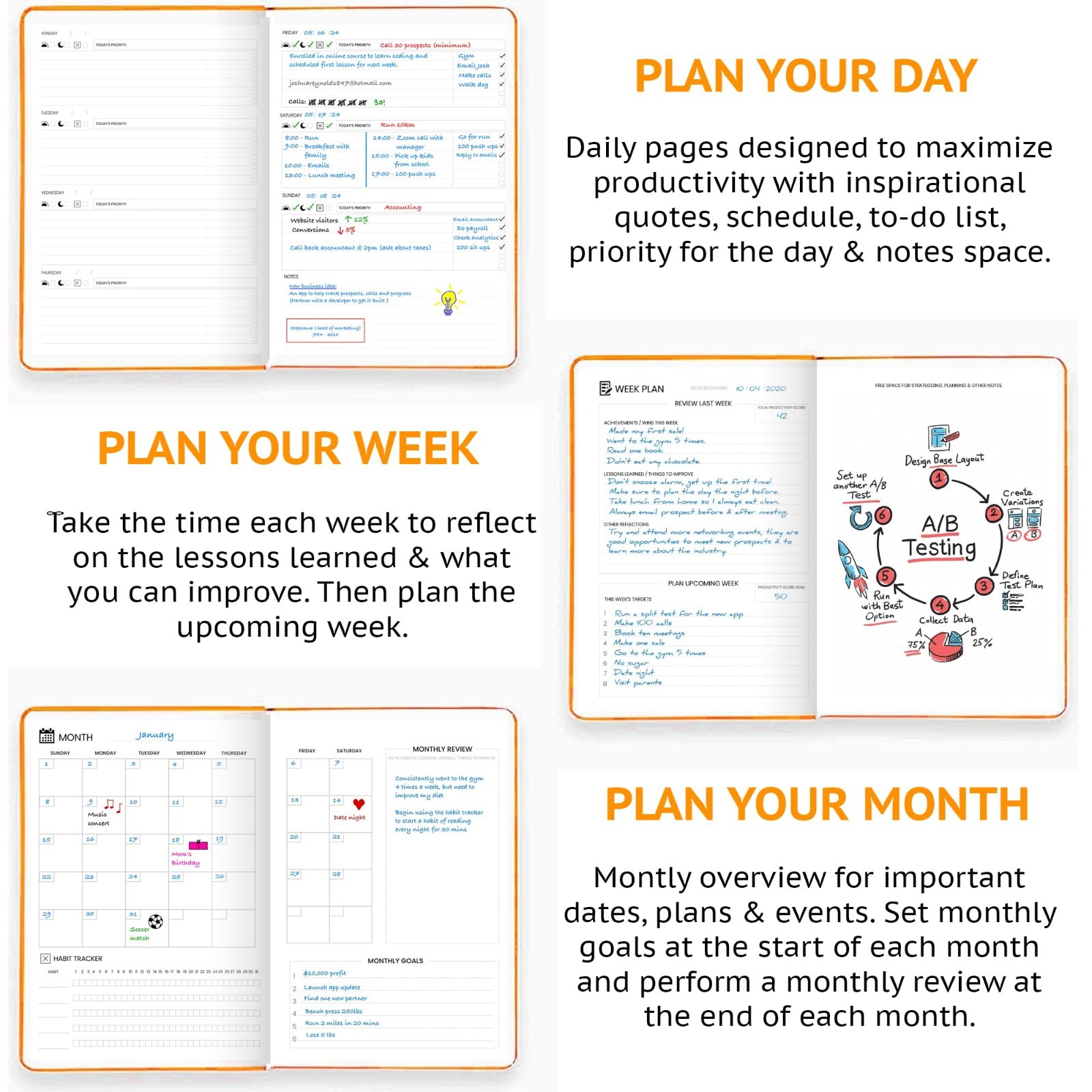Undated Daily Planner B5 – 1-Year Productivity Organizer, ADHD Friendly, Goal Se