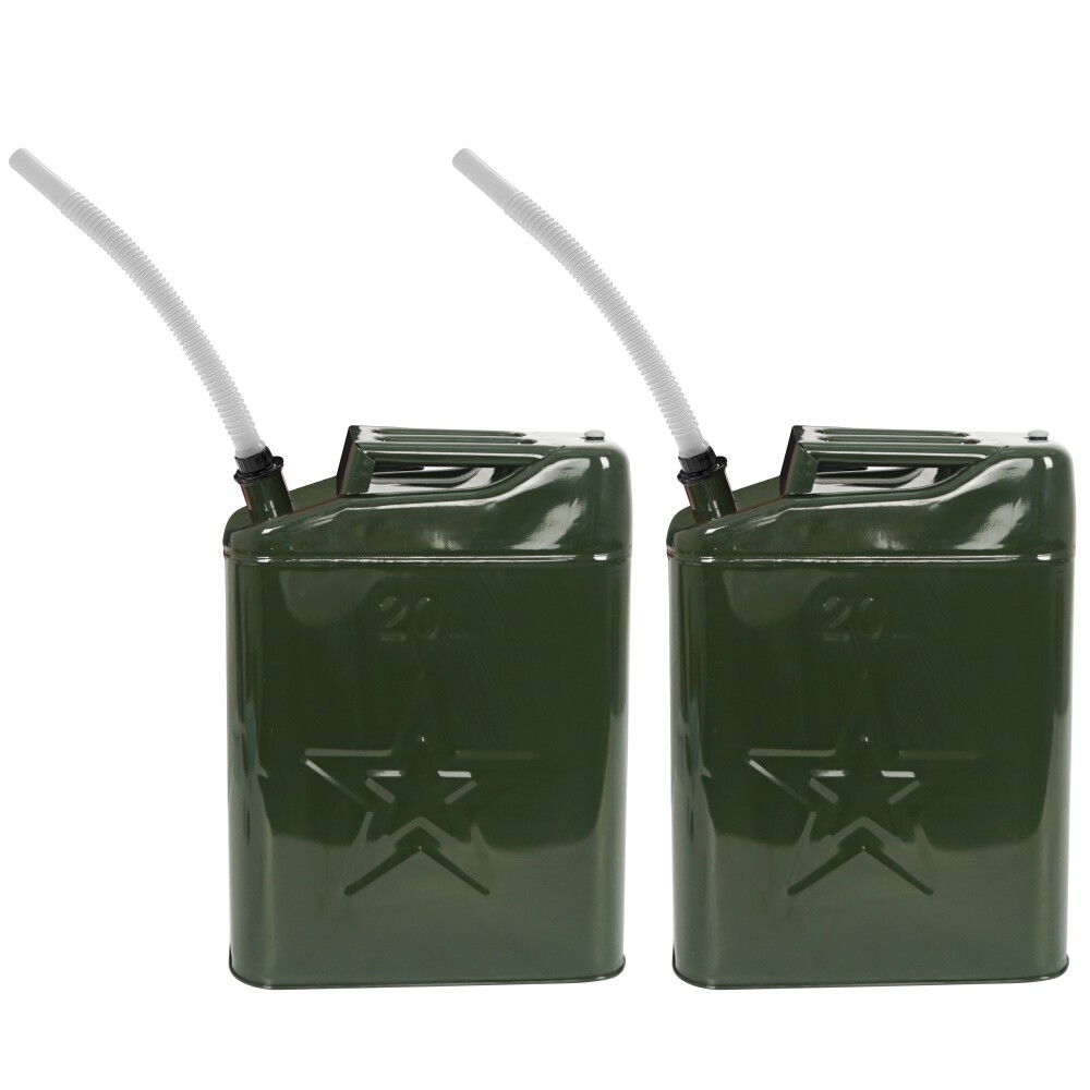 2Pcs Olive Green Jerry Can 5.3 Gallon 20L Steel Outdoor Army Emergency Prepper