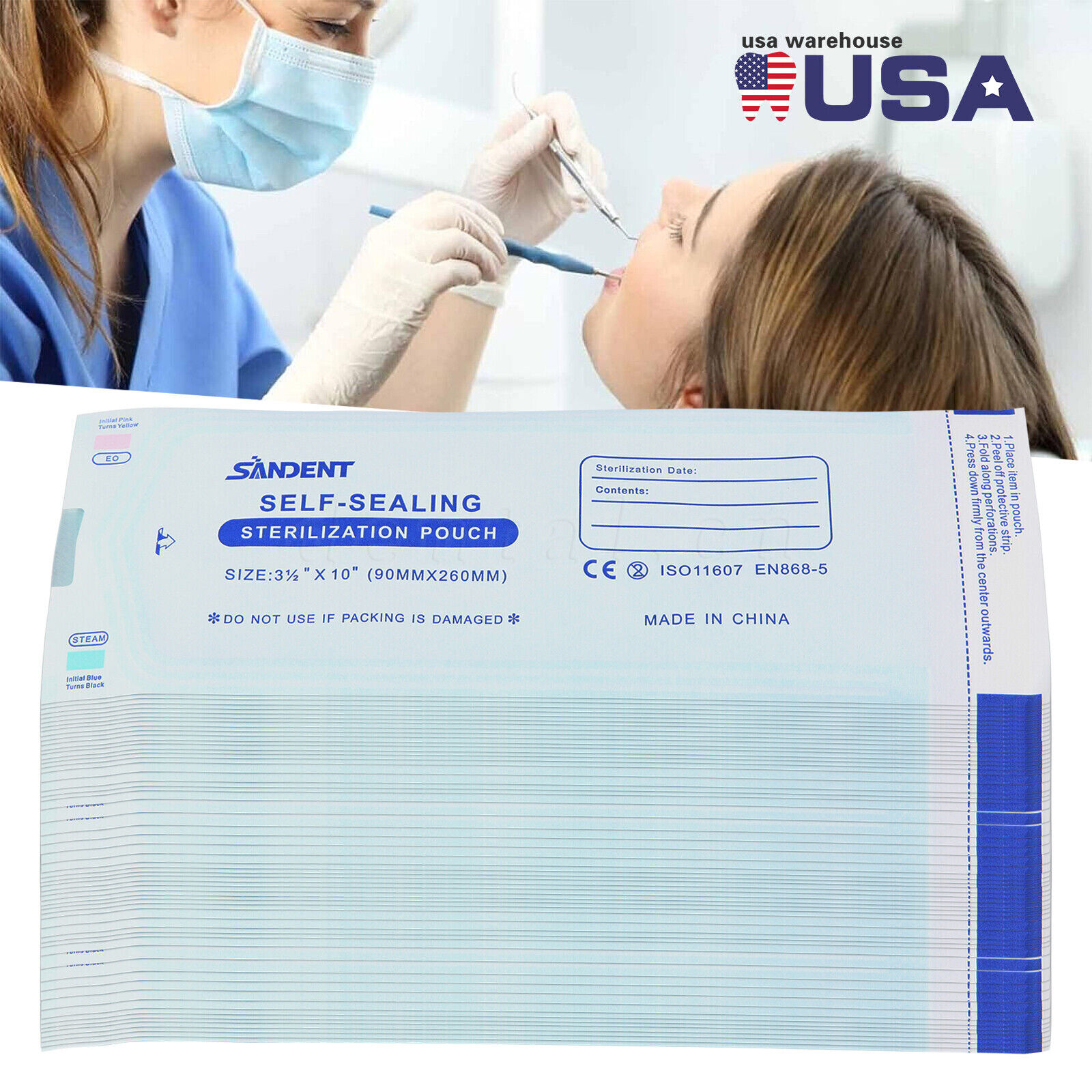 up to 10000 Sterilization Pouches 3.5″ x 10″ Dental Medical Self Seal Pouch Bag