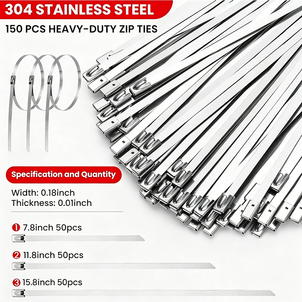 Stainless Steel Zip Ties Gun Kit,Heavy Duty Outdoor Fastening Cable Tie Tool Set