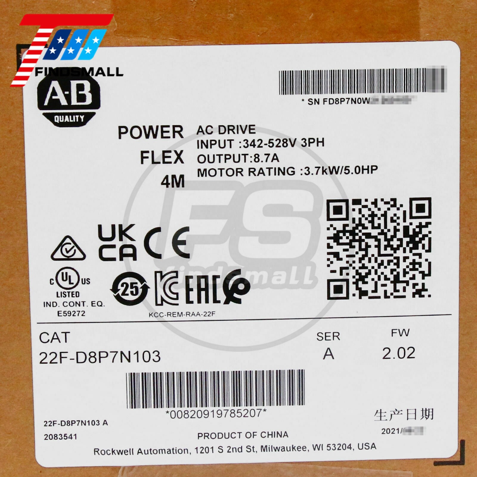 2022/23 NEW 22F-D8P7N103 PowerFlex 4M-3.7 kW 5HP AC Drive