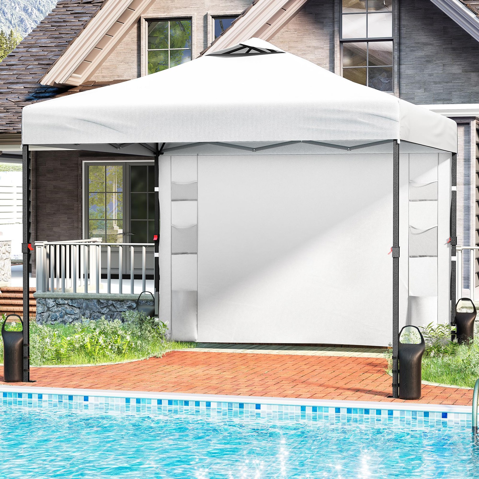 Tunbne 10X10 Pop Up Canopy Tent 1 Sidewall And 6 Pockets One Push Setup Instant