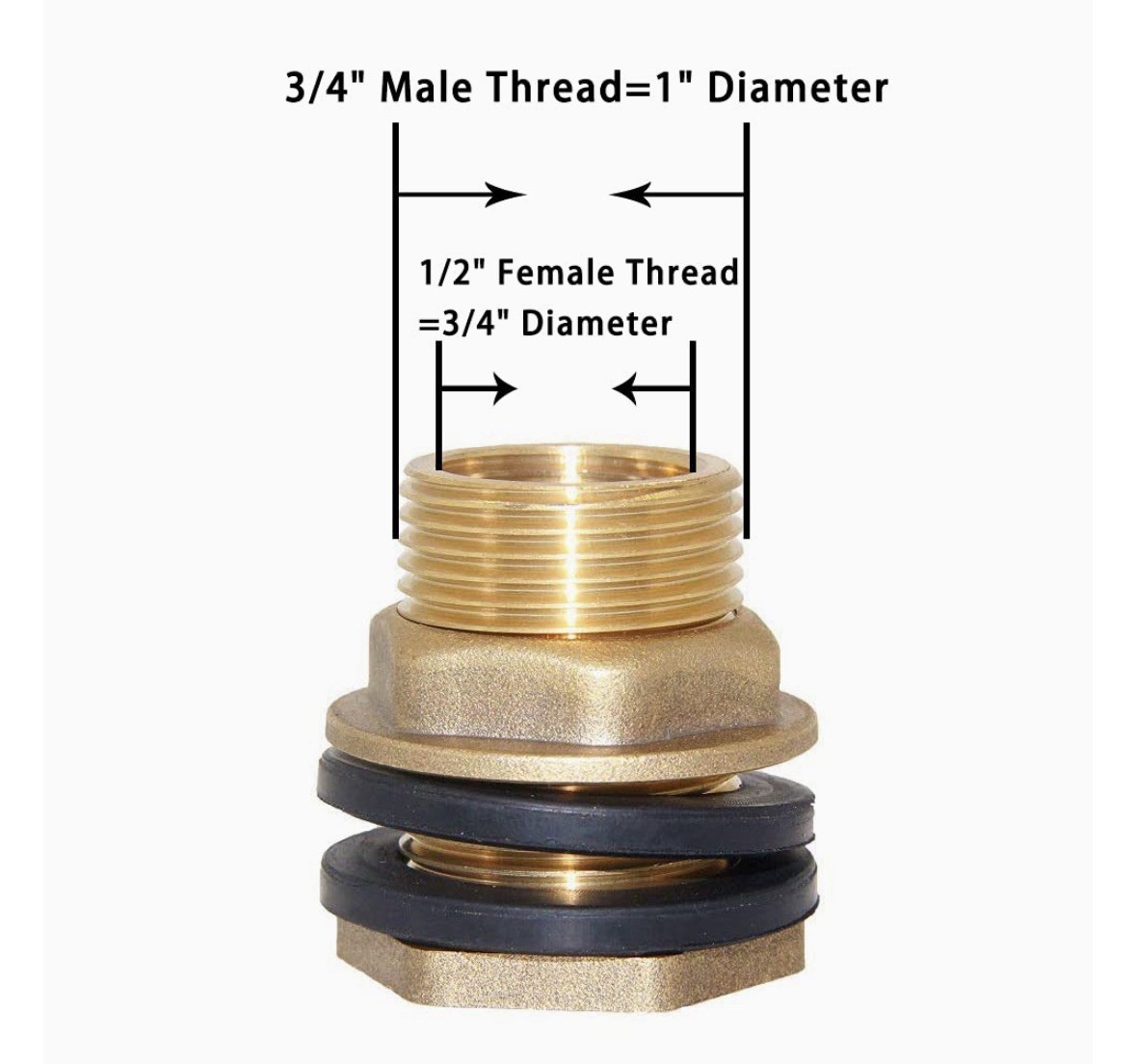 2 Pk 1/2″ NPT Female 3/4″ NPT Male Bulkhead Fitting Brass Water Tank Connector