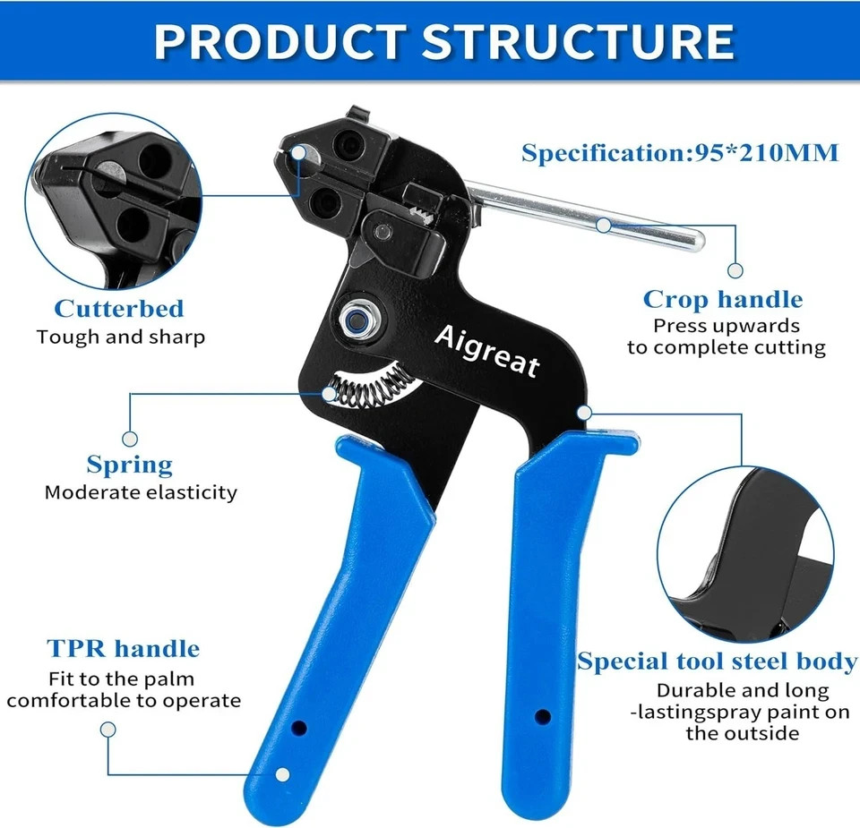 Metal Zip Ties Tool Set, Cable Tie Gun Kit with 100pcs Stainless Steel Wire Ties