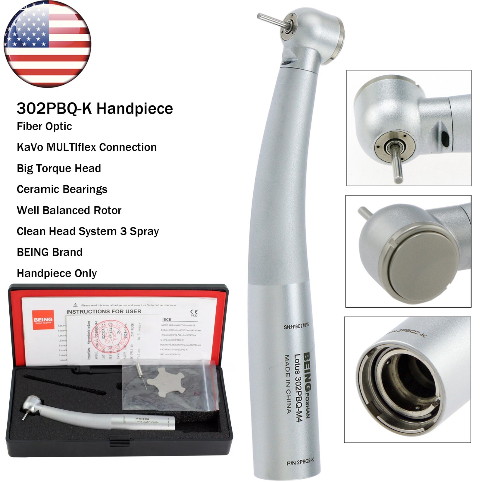 BEING Dental High Speed Fiber Optic Turbine Handpiece fit KAVO Coupler 4/6 Holes