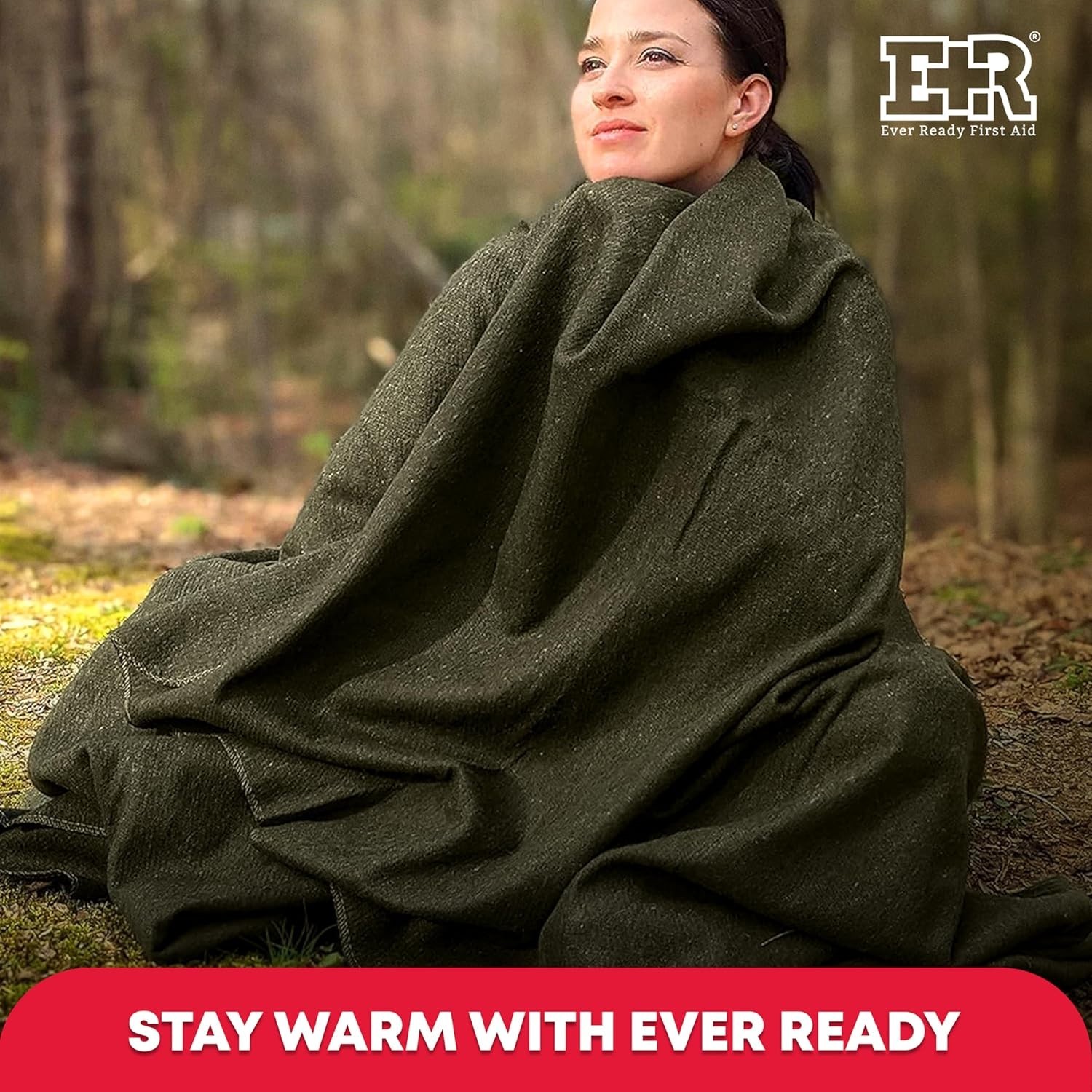 Olive Green Warm Fire Retardant Wool Blanket, 66″ x 90″ – Perfect for Camping