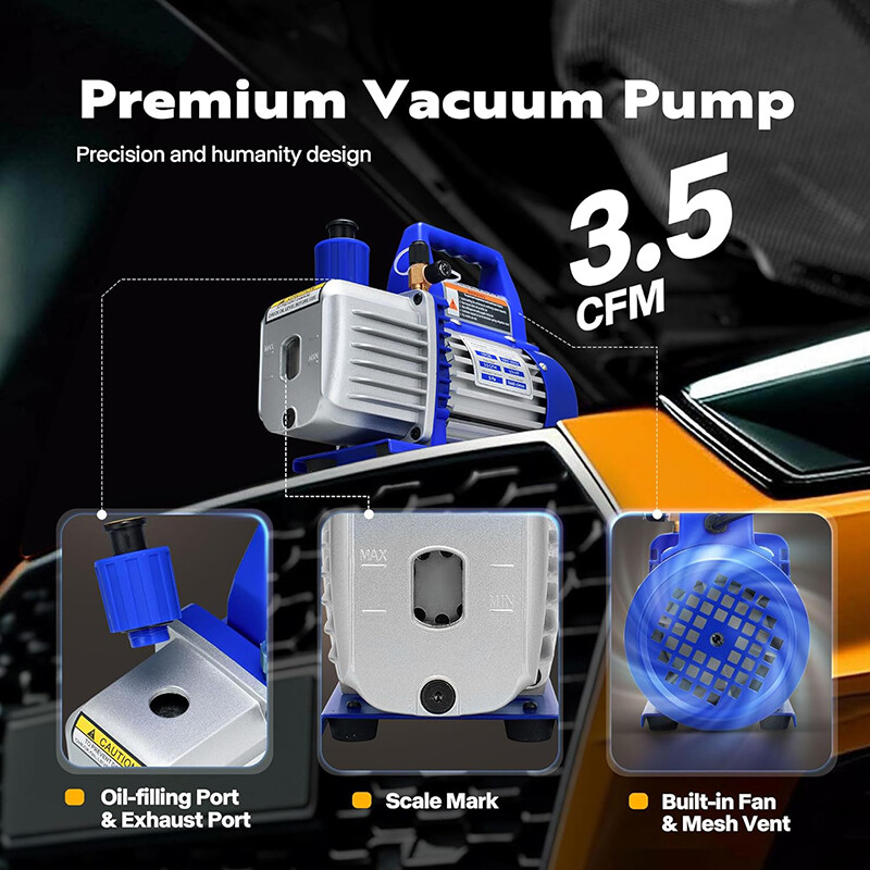Air Vacuum Pump HVAC AC Air Tool 3,5CFM 1/4hp + Manifold Gauge Set with Case