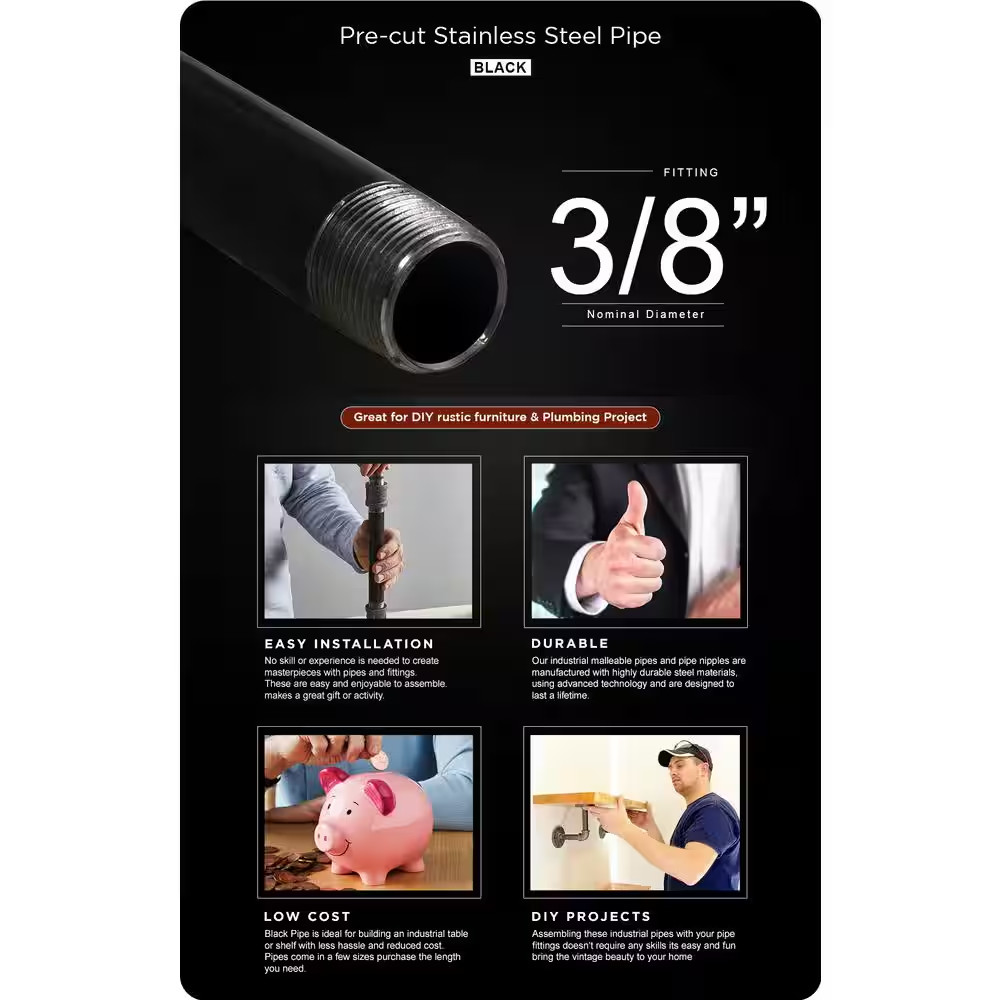 3/8 In. X 48 In. Black Steel Pipe