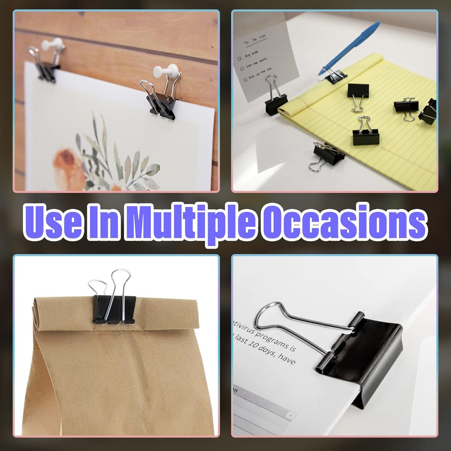 40 Pack 1 Inch / 25mm Binder Clips Black Paper Clips Medium Binder Clips Metal P