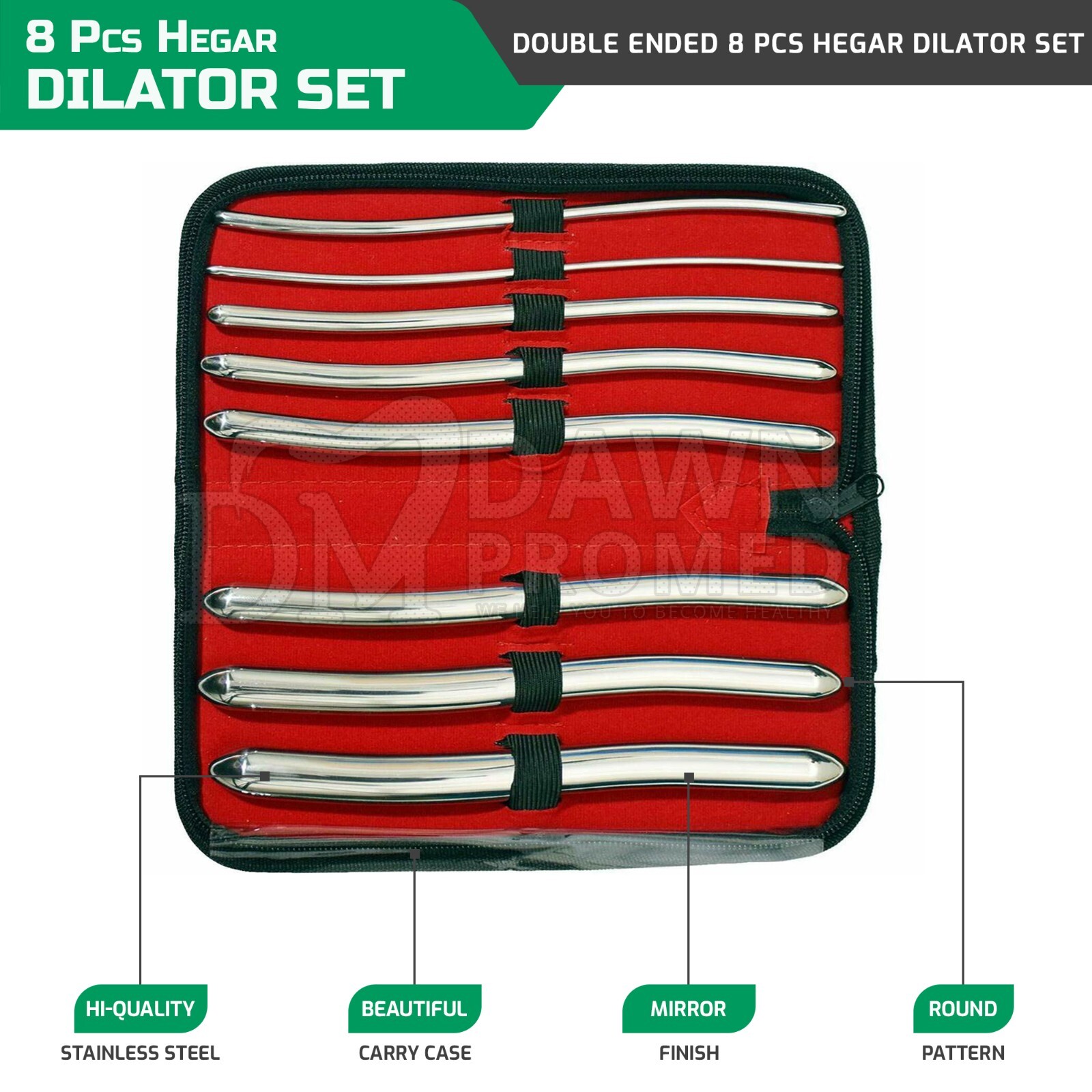 8 Pcs Hegar Dilator Set Uterine Urethral Diagnostic Cervical Sounds German Grade