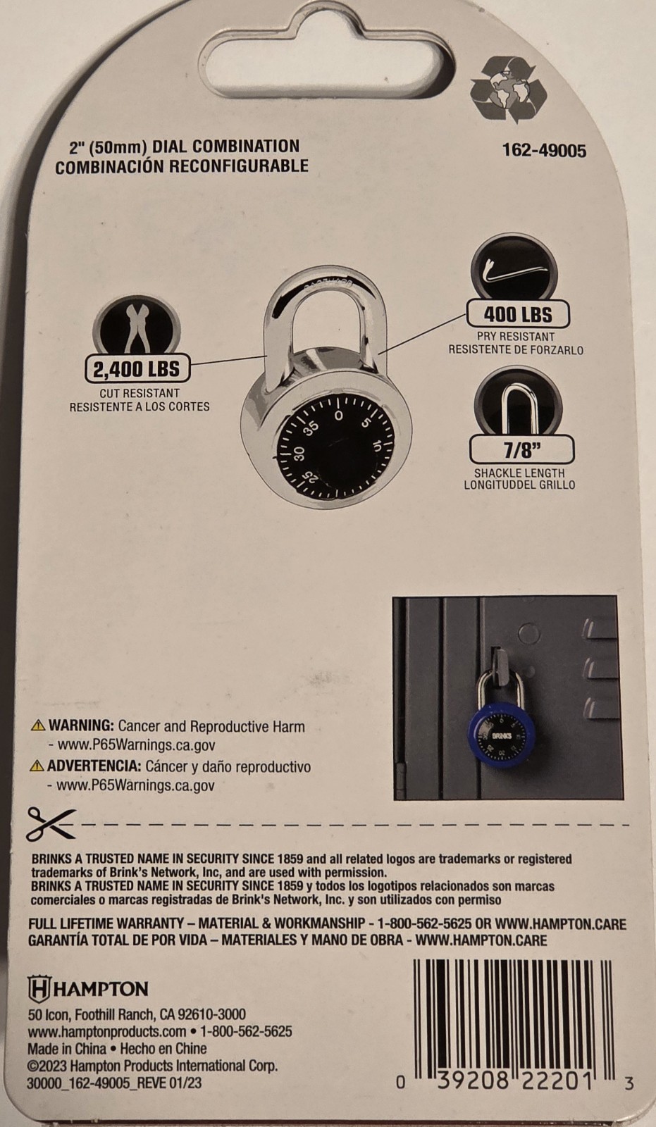 BLUE – BRINKS 50mm 2″ Dial Combination Padlock – Standard Security 162-49005