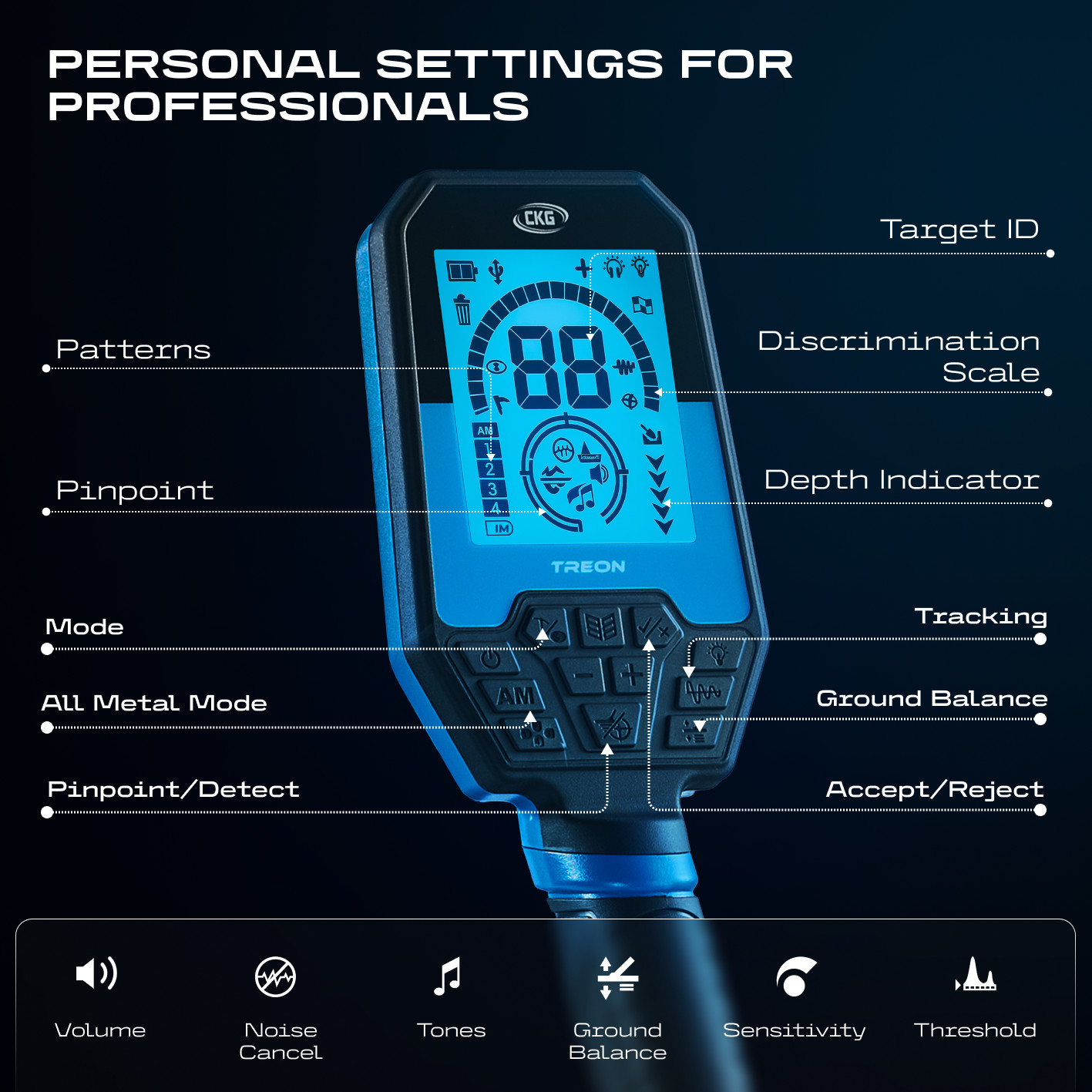 CKG Professional Metal Detector TREON for Adults, Frequency 18.75 kHz