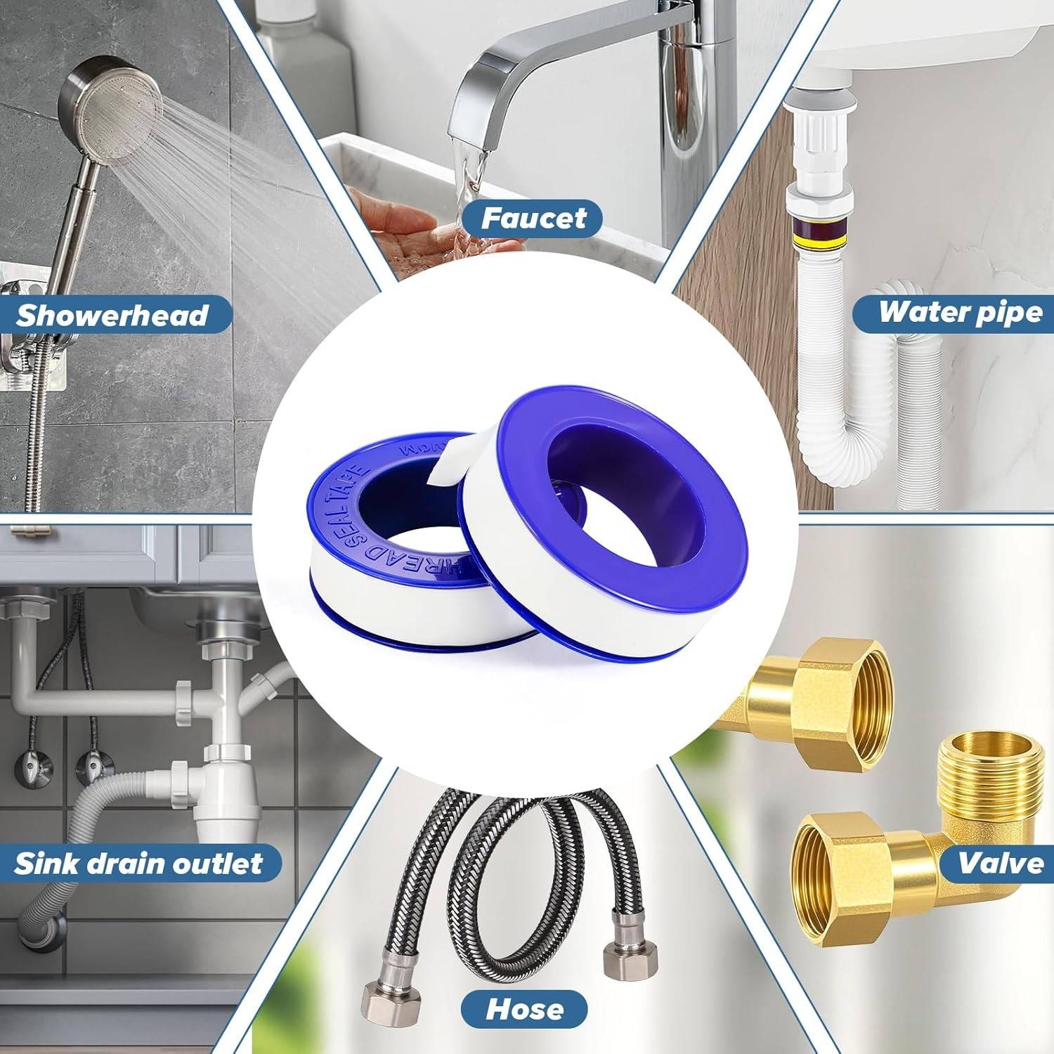 6 Rolls Premium Plumbers Tape, Teflon Tape, PTFE Thread Seal Tape, High-Density