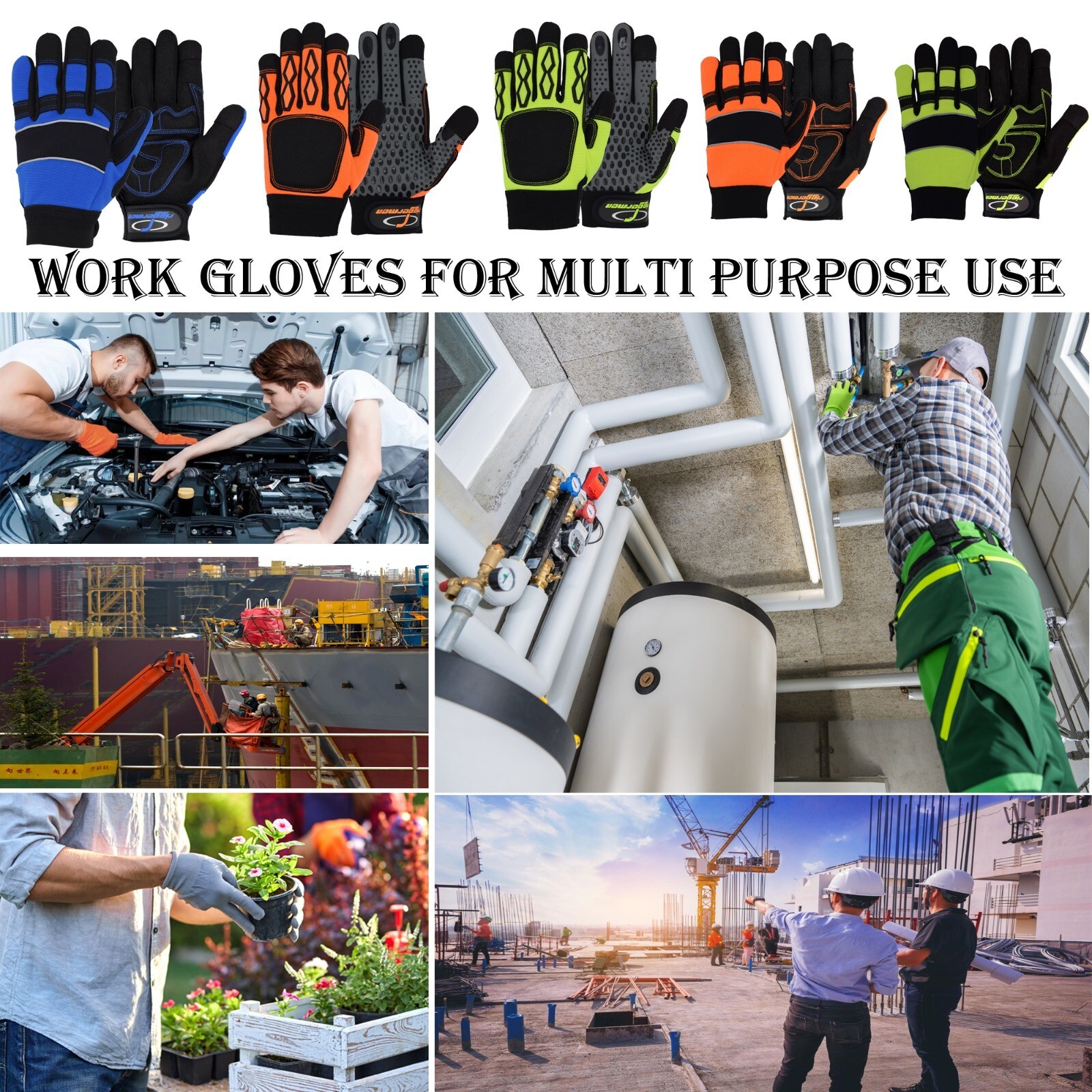 Heavy Duty Mechanic Work Gloves Touchscreen Industrial Builder Safety Potectionn