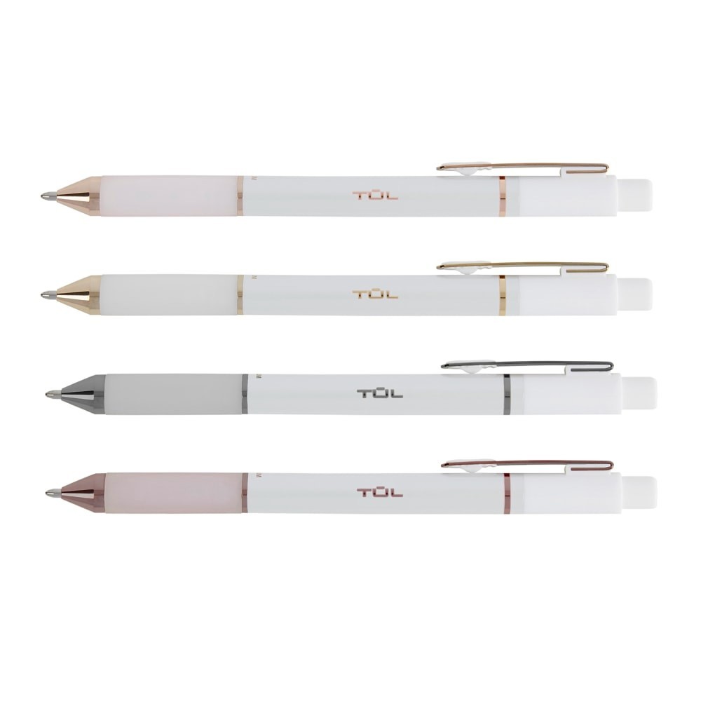 TUL Retractable Pens, Med Point, 0.7 mm, Pearl White Barrel, Black Ink, 12 Pack