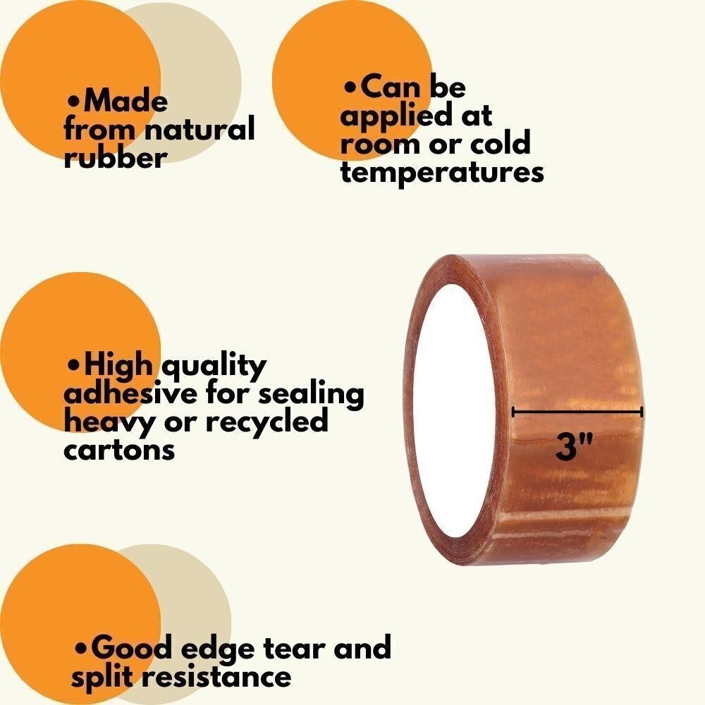 24 Rls Clear Natural Rubber Carton Sealing Packaging Tape 1.75 Mil, 3″x110 Yds
