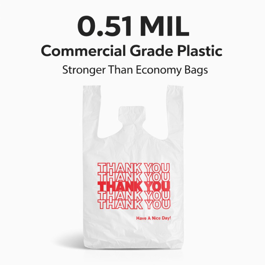 Bags 1/12 Extra Small 7×3.5×13 THANK YOU T-Shirt Grocery Shopping Bags Plastic
